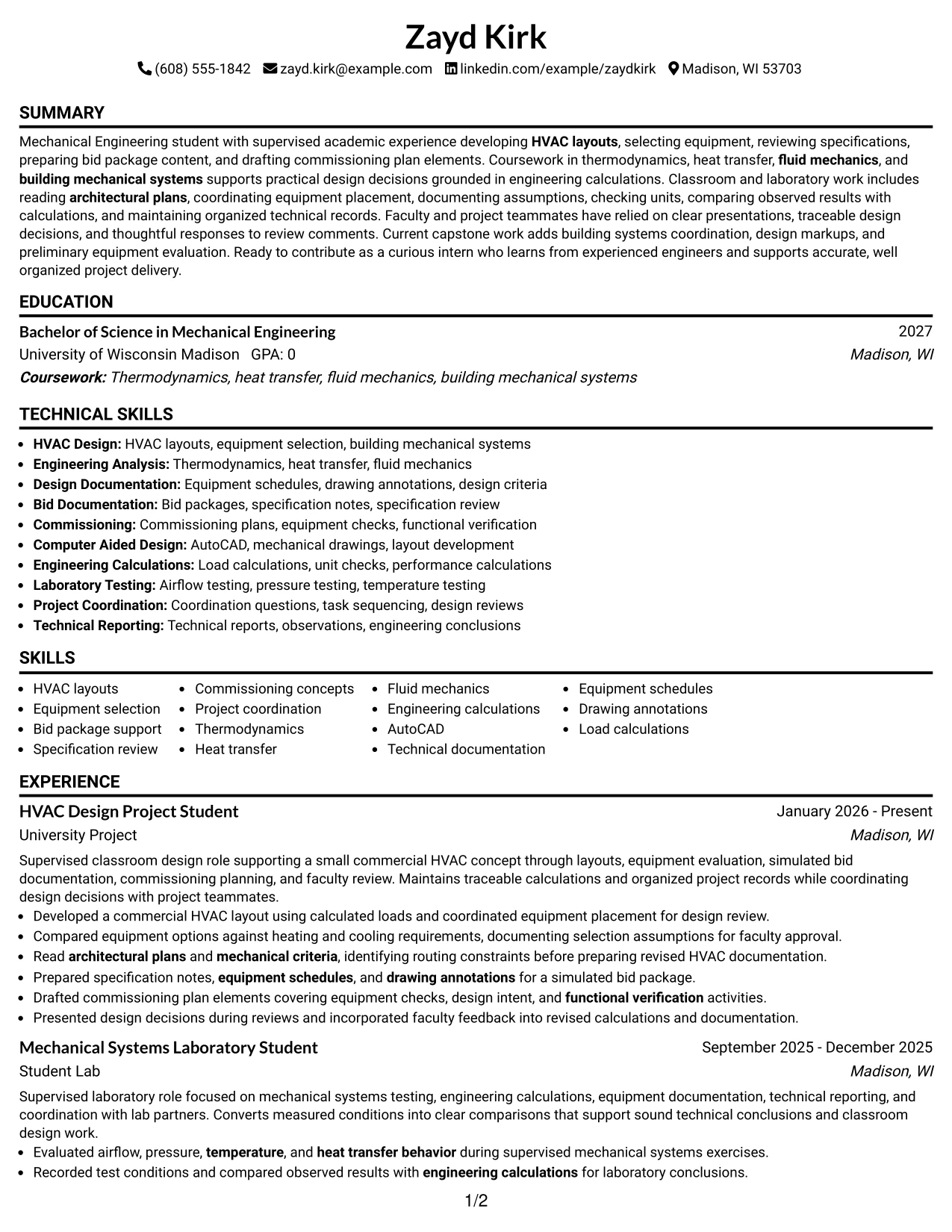 Resume Example Page 1