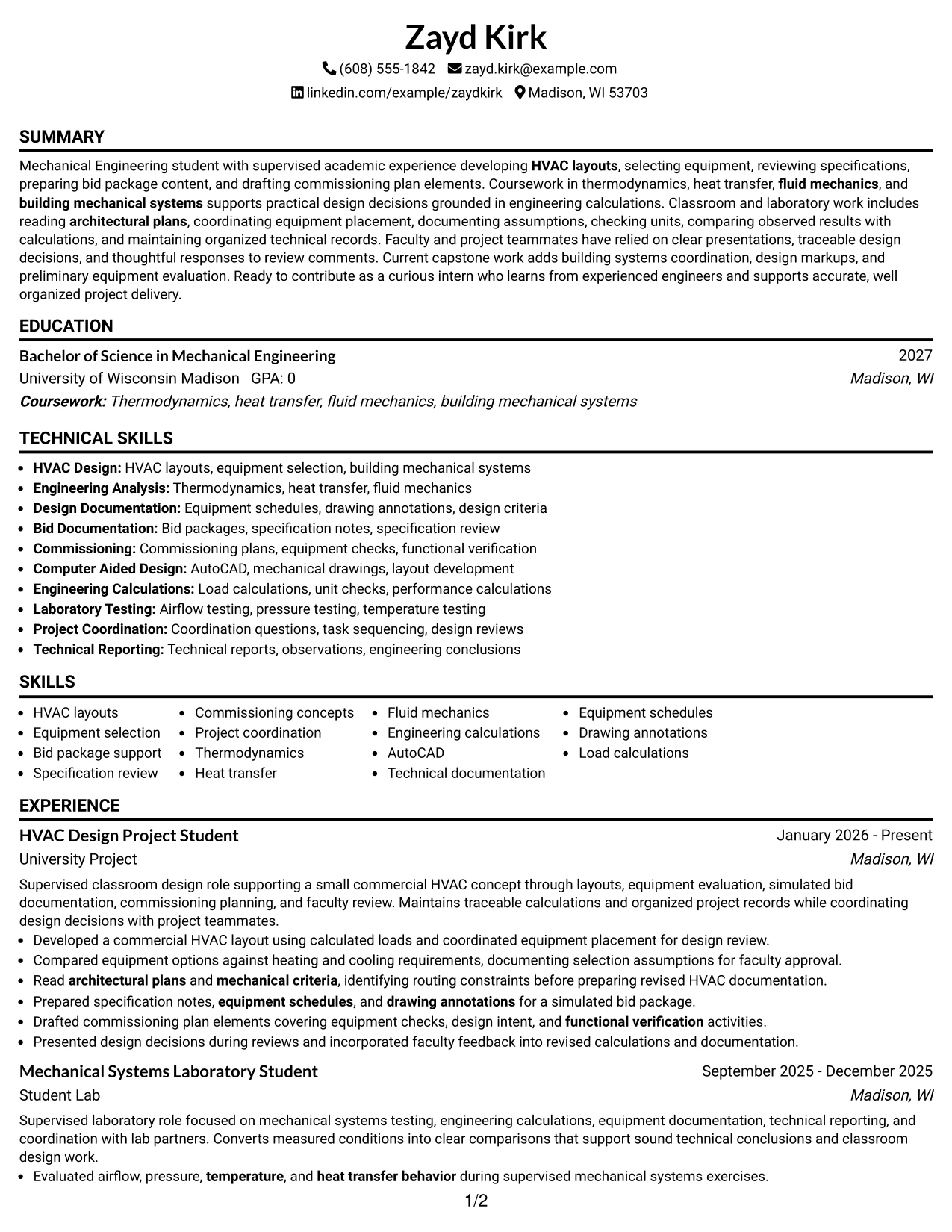 Resume Example Page 1
