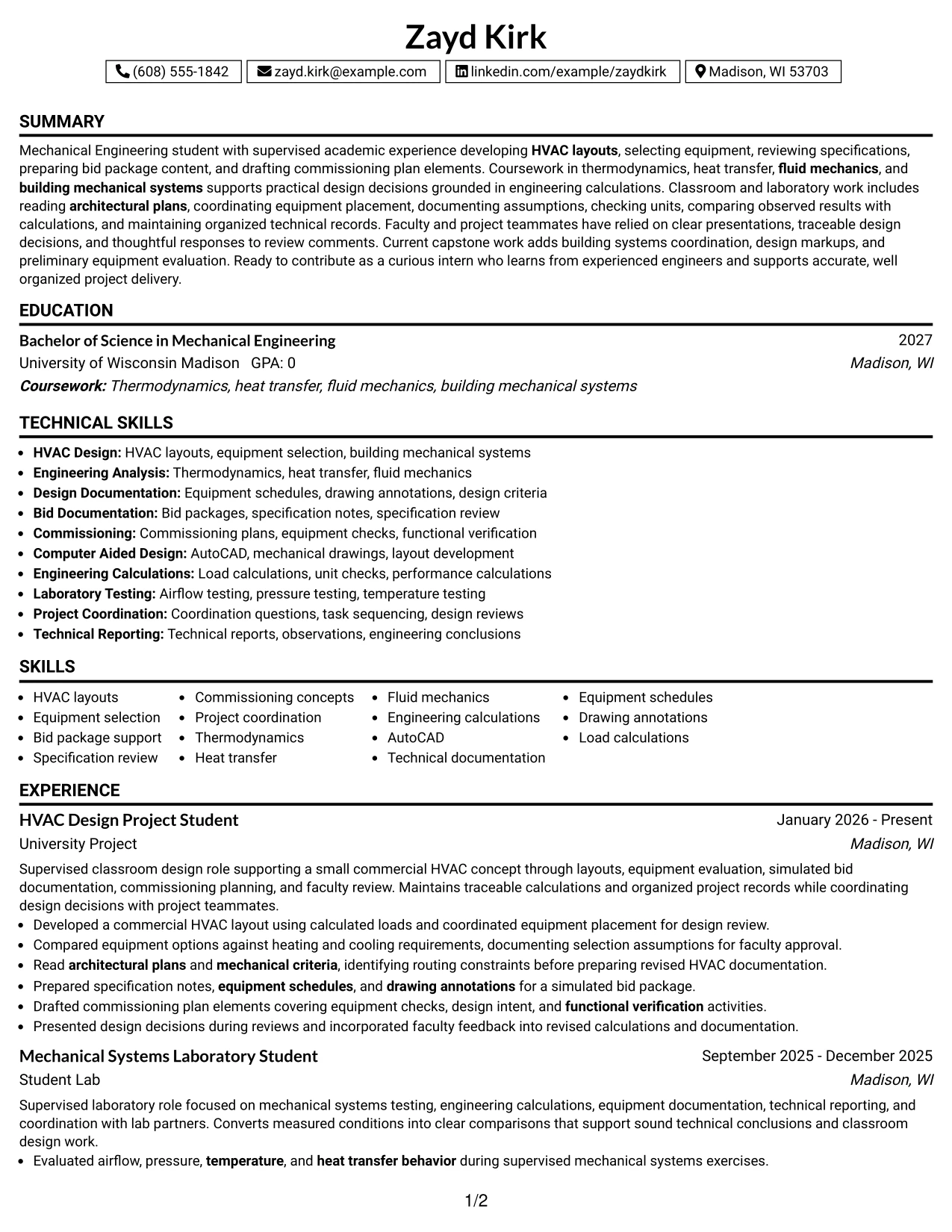 Resume Example Page 1