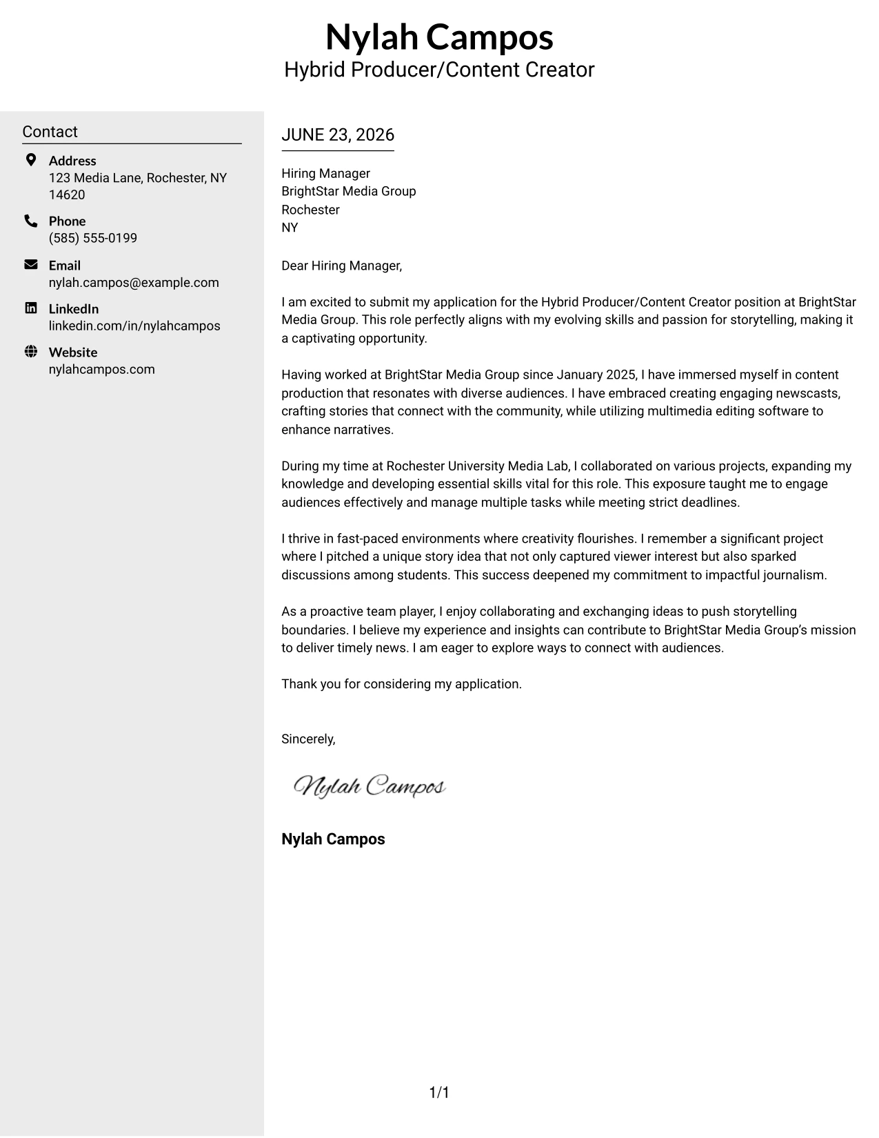 Resume Example Page 1