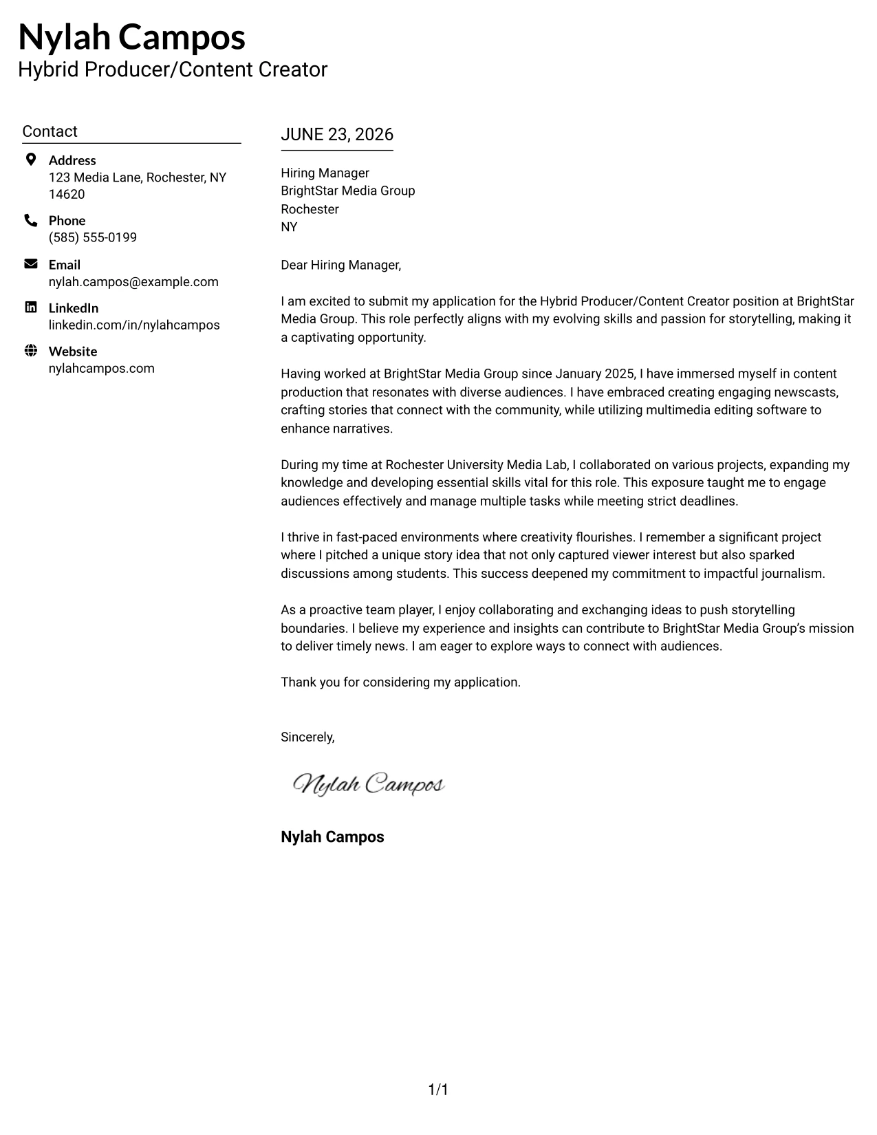 Resume Example Page 1