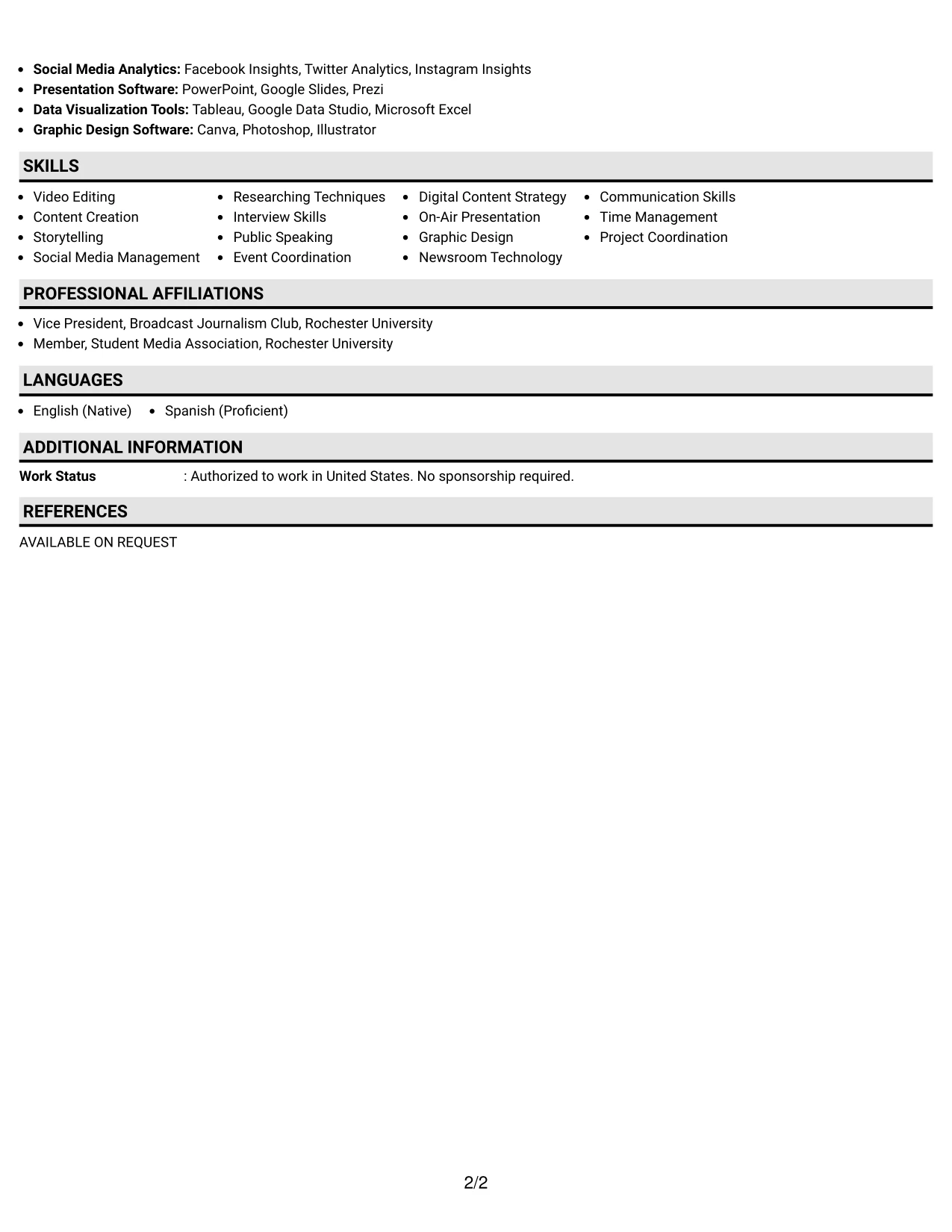 Resume Example Page 2