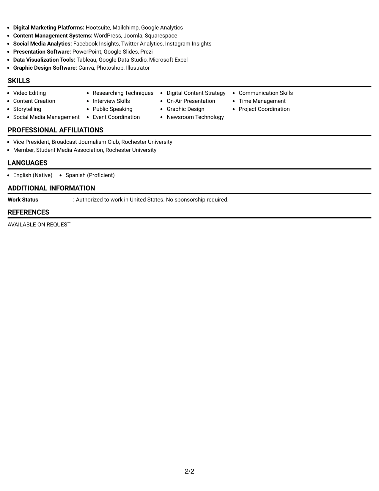 Resume Example Page 2