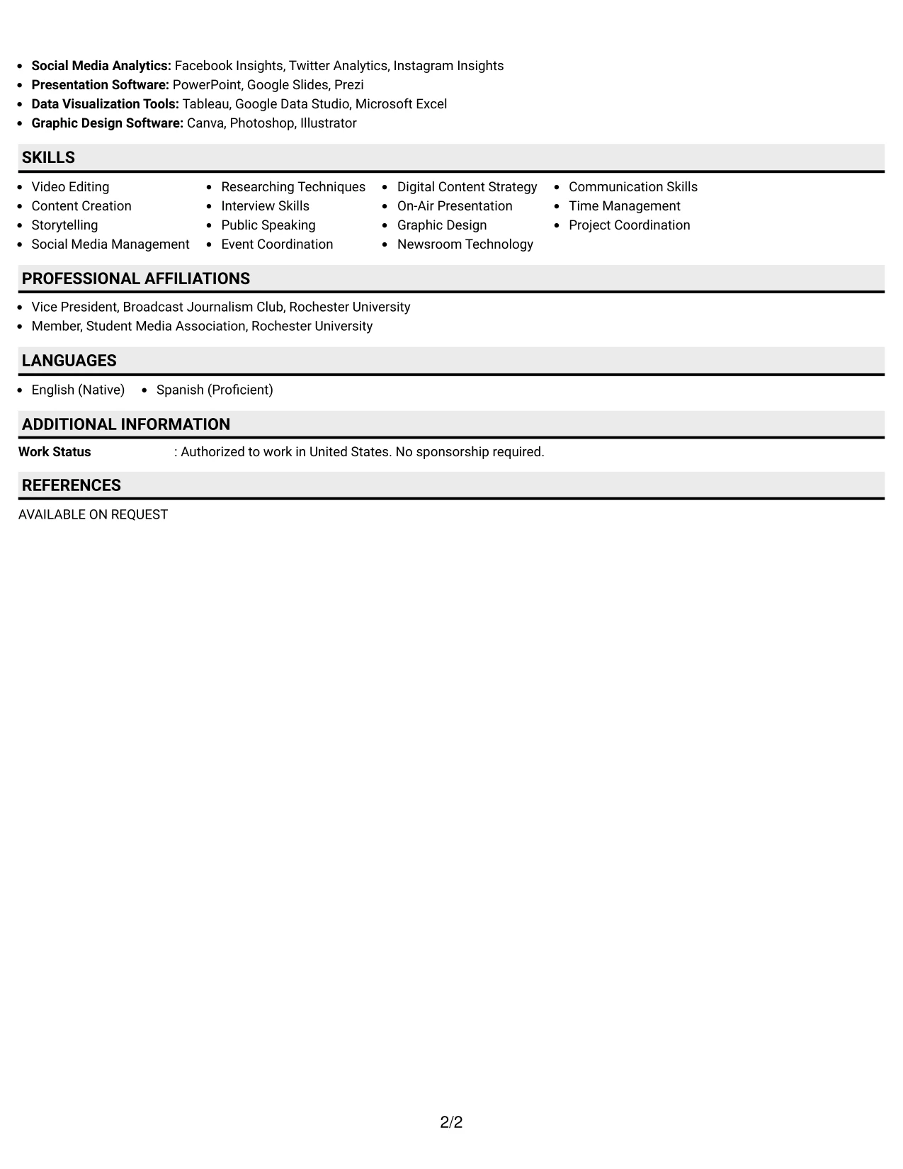 Resume Example Page 2