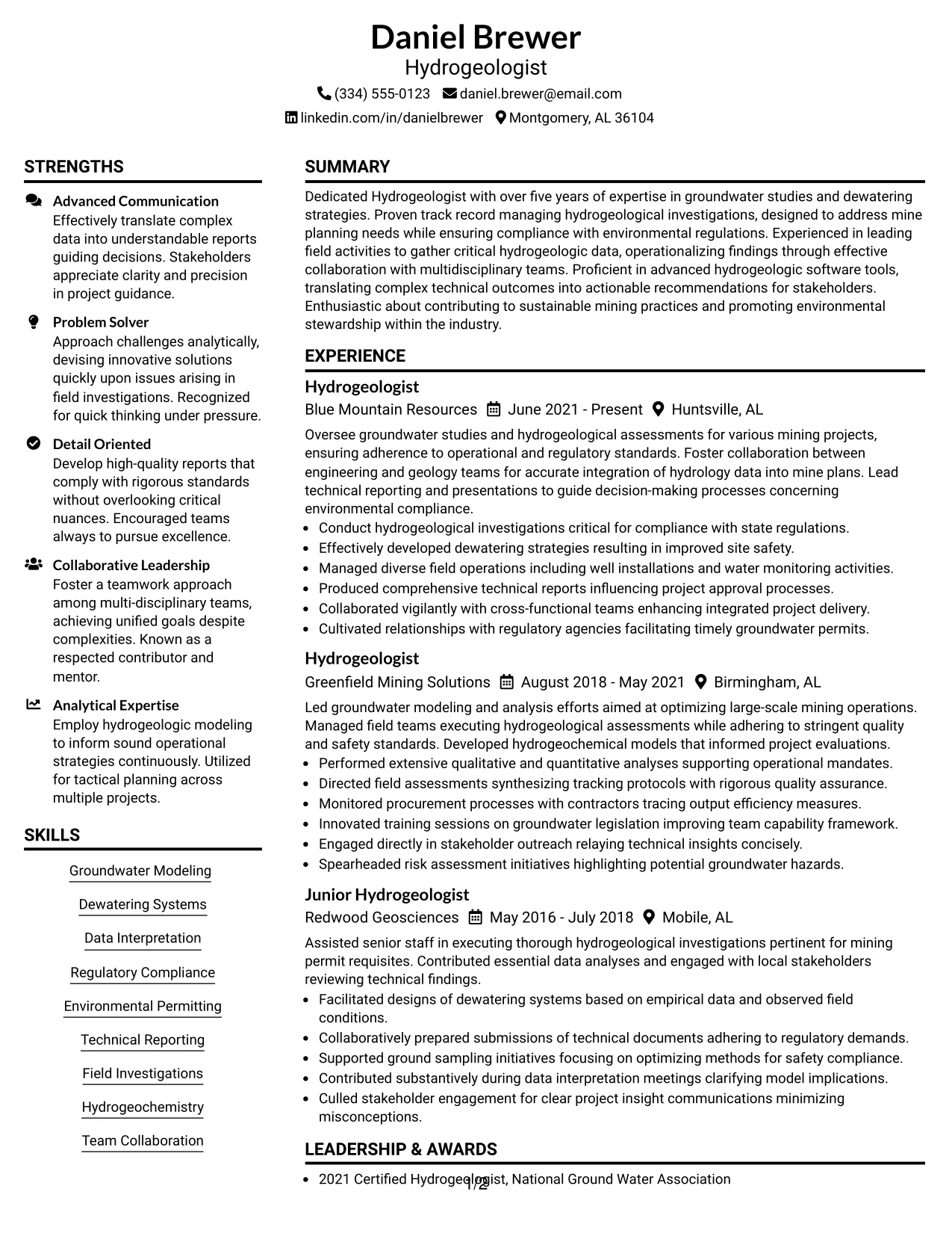 Resume Example Page 1