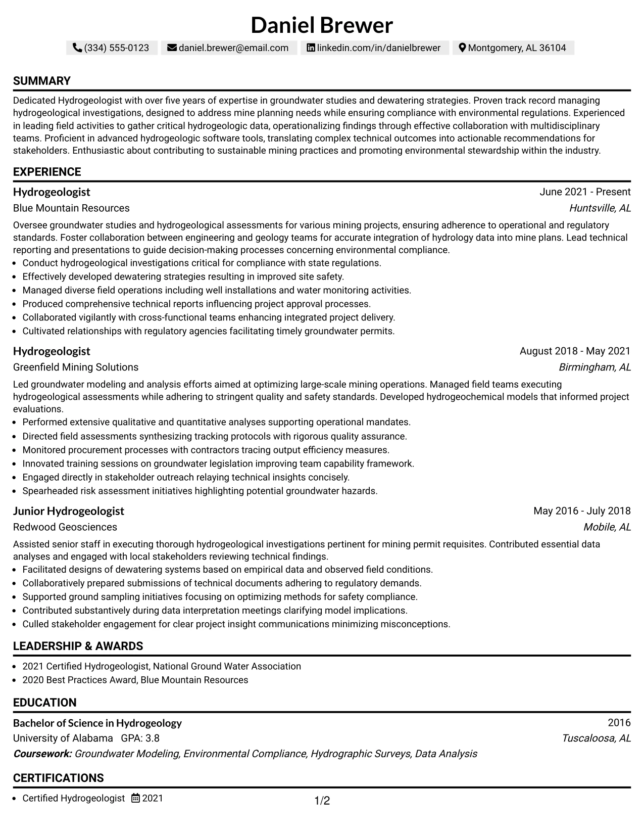 Resume Example Page 1