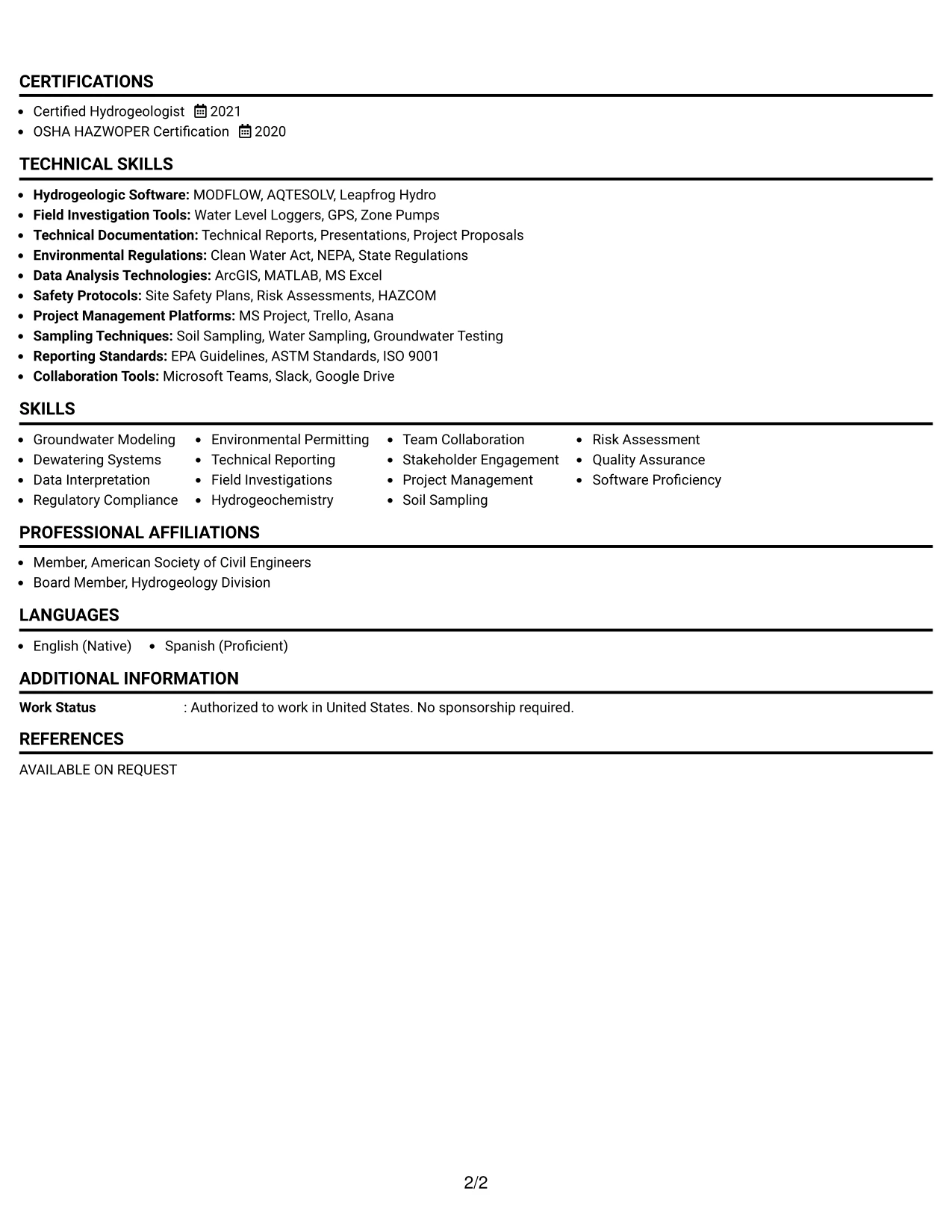 Resume Example Page 2