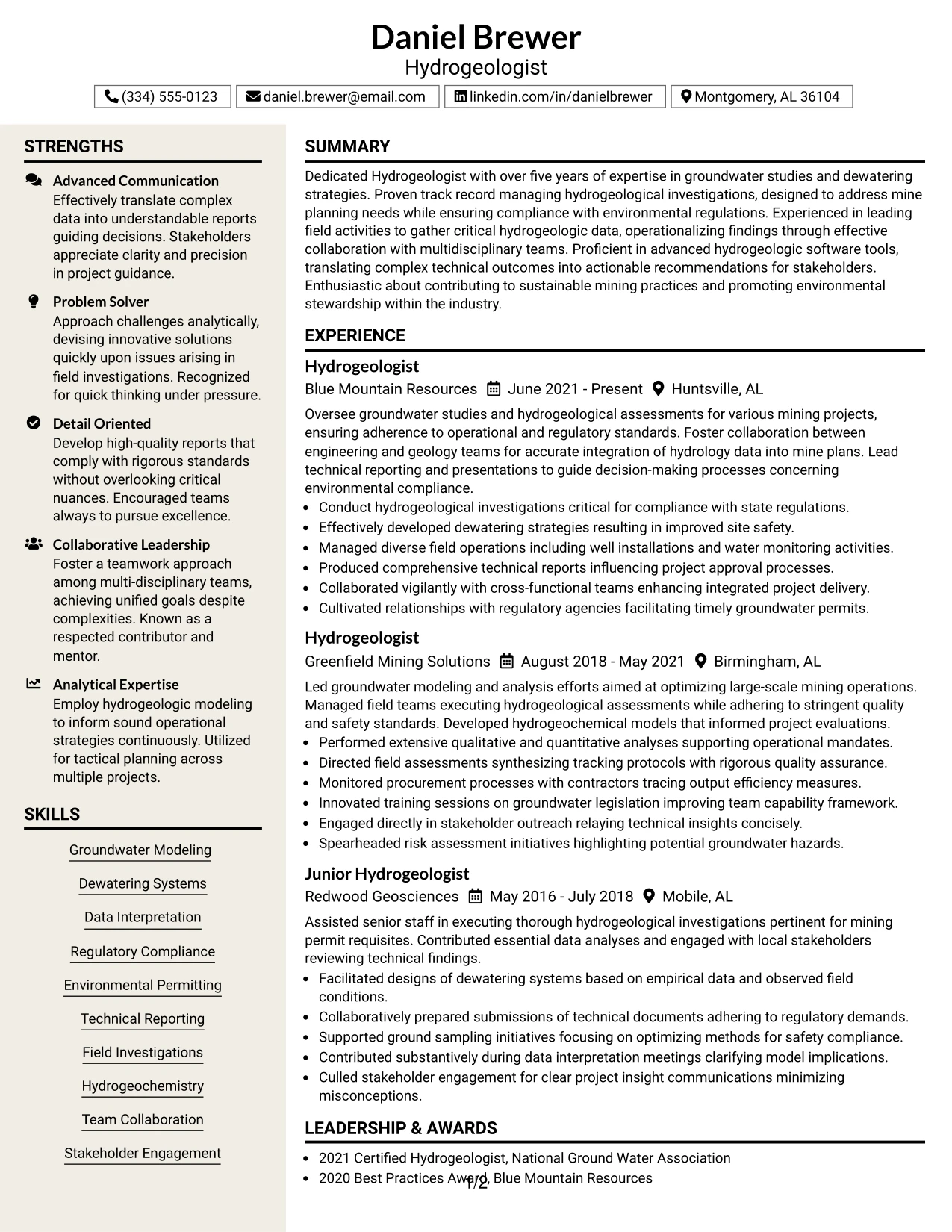 Resume Example Page 1