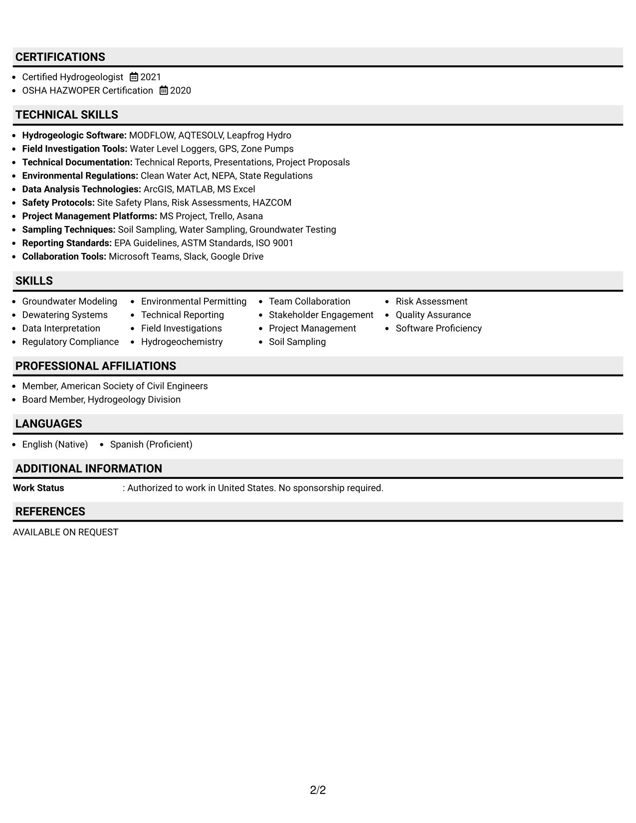 Resume Example Page 2
