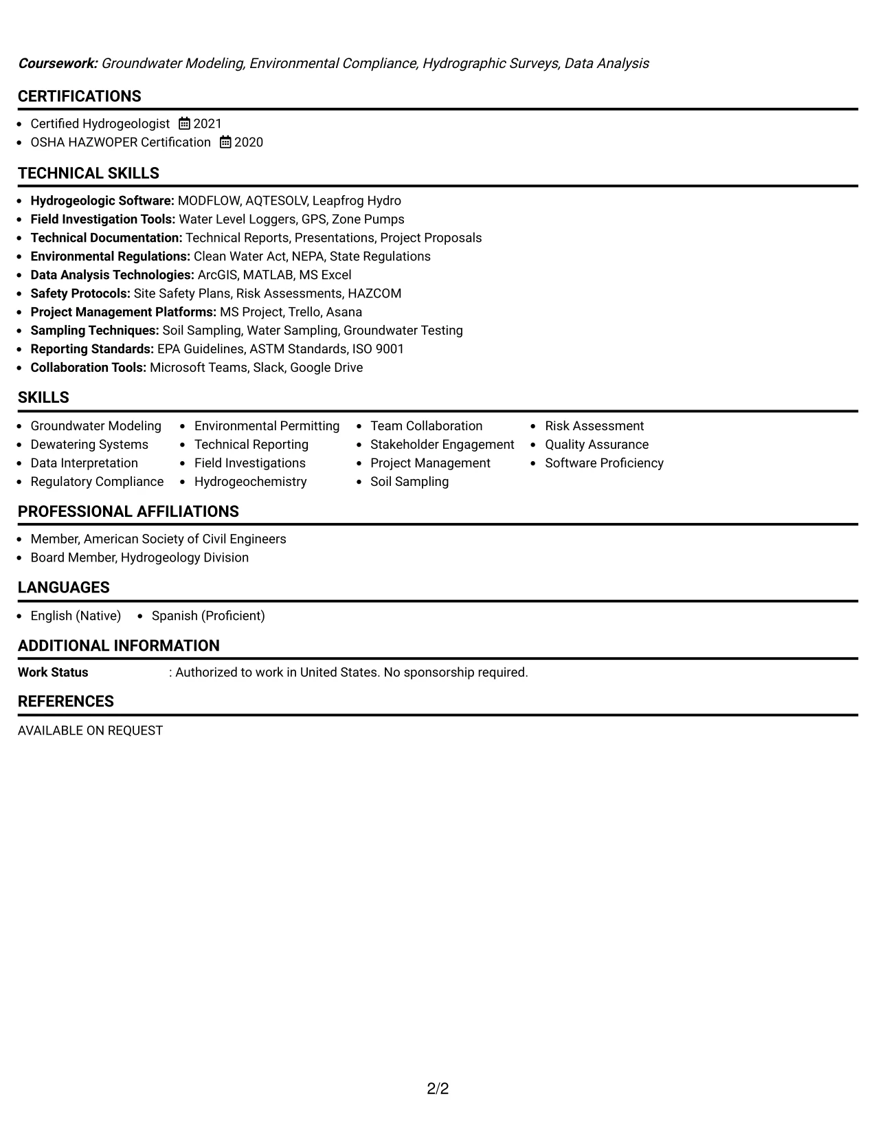 Resume Example Page 2
