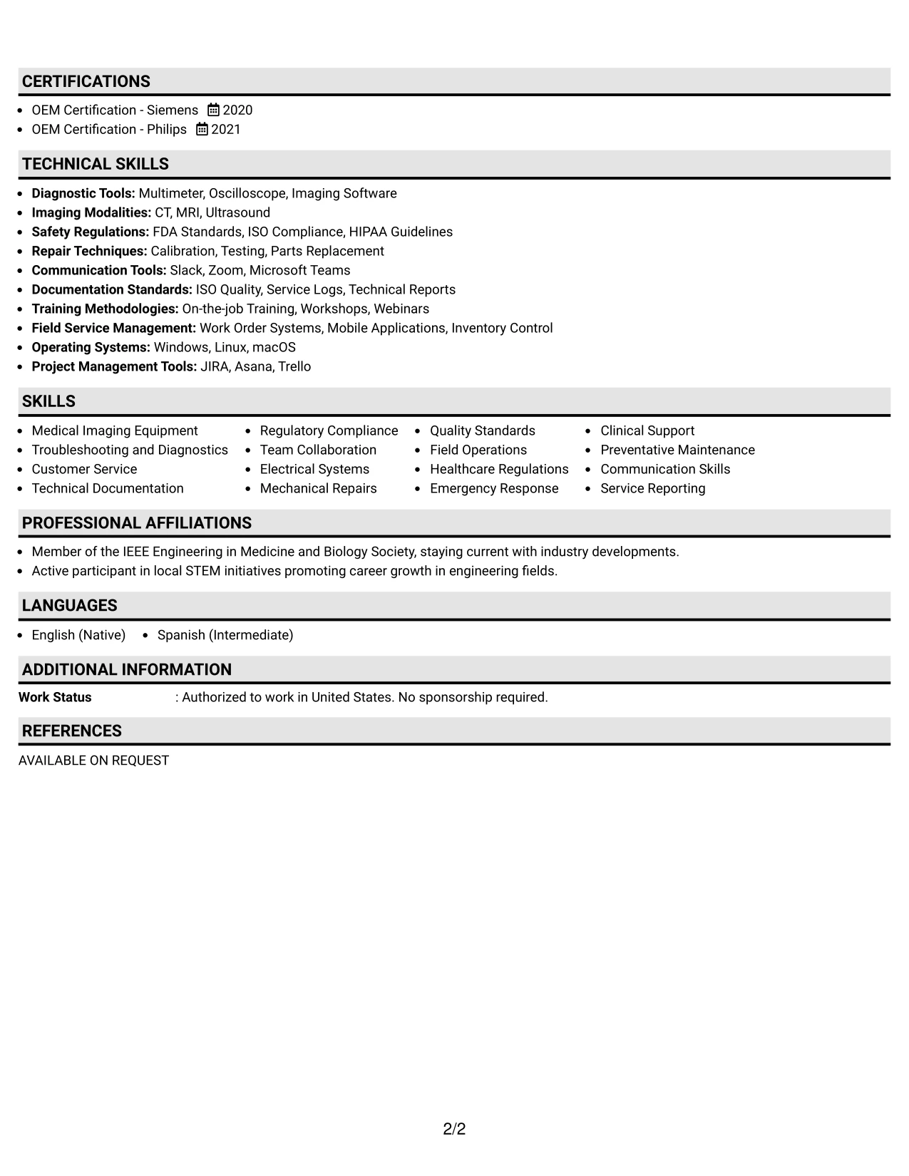 Resume Example Page 2