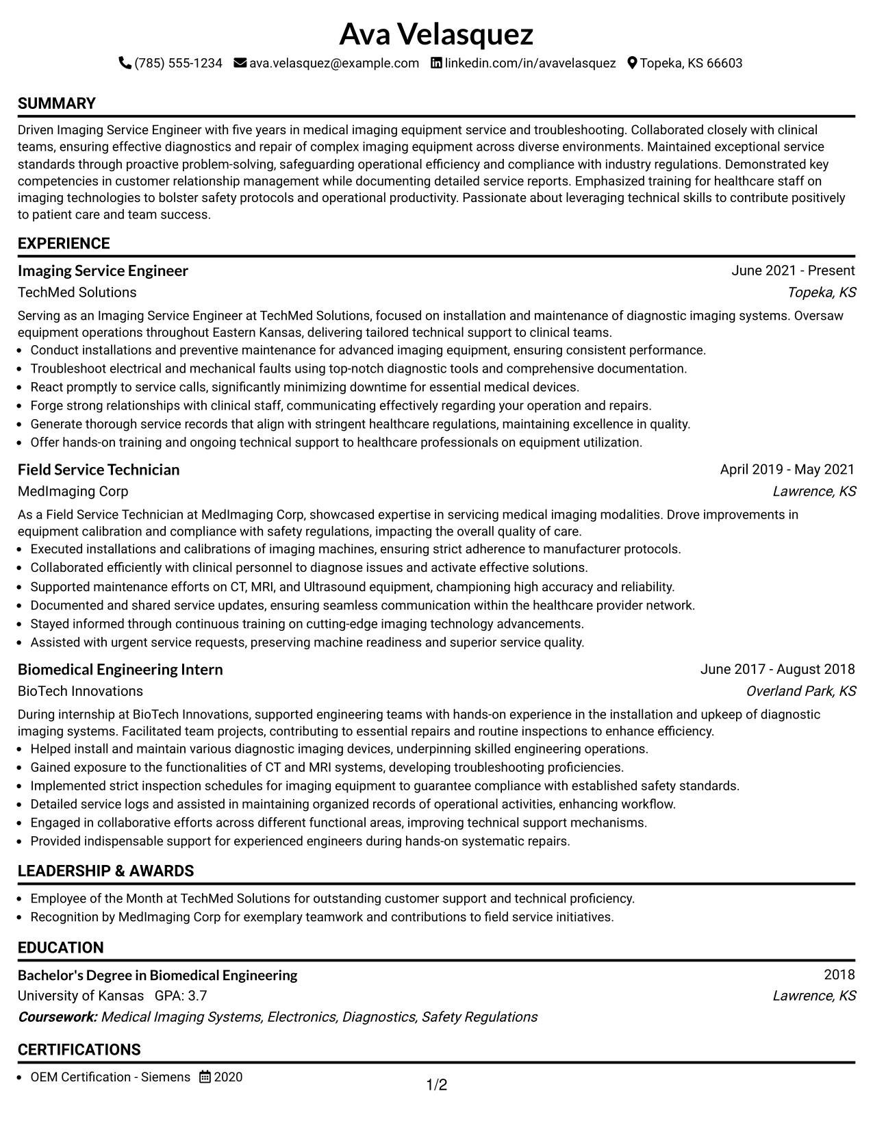 Resume Example Page 1