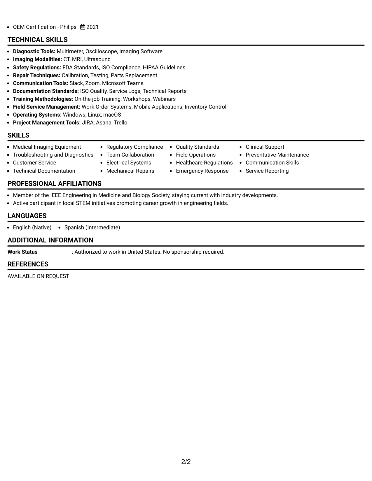 Resume Example Page 2