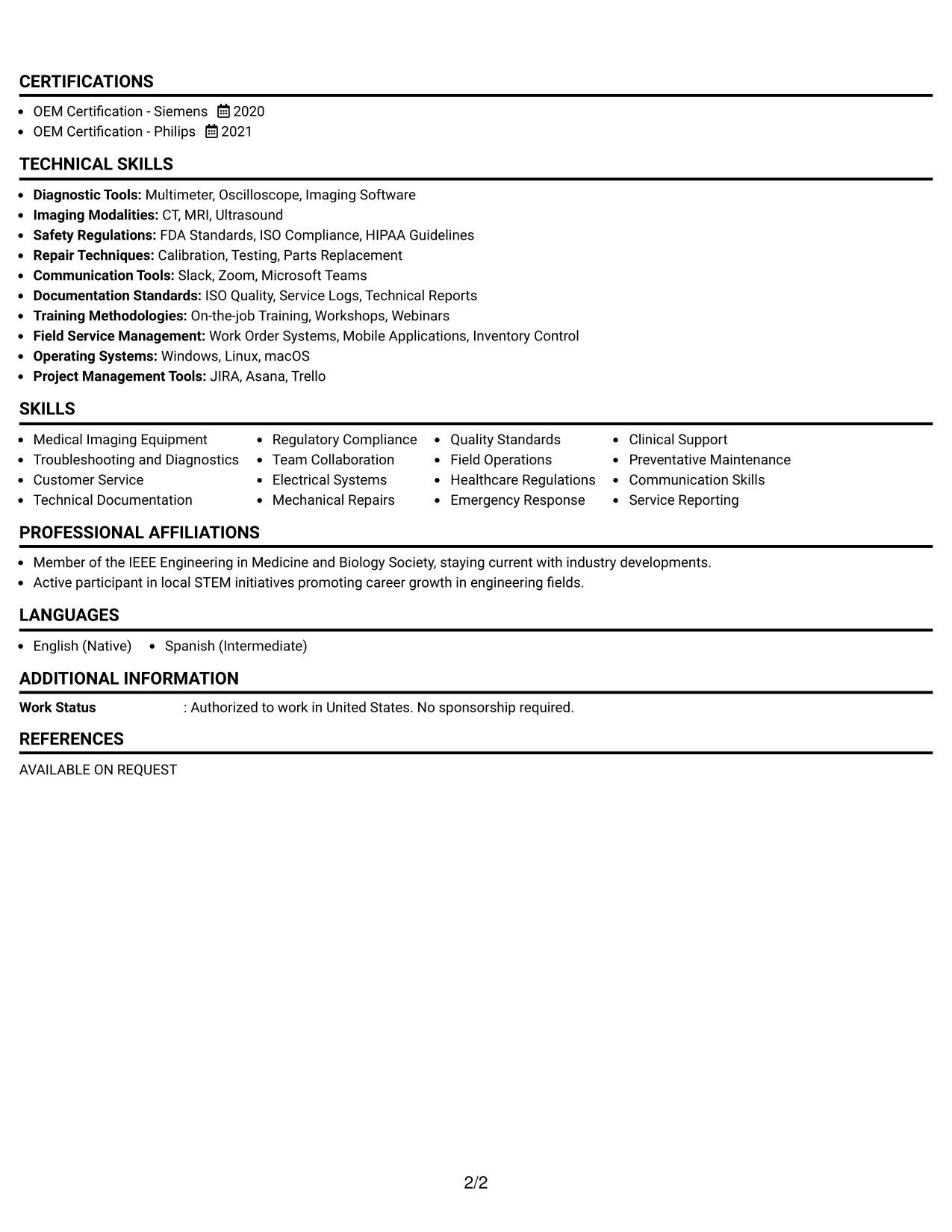 Resume Example Page 2