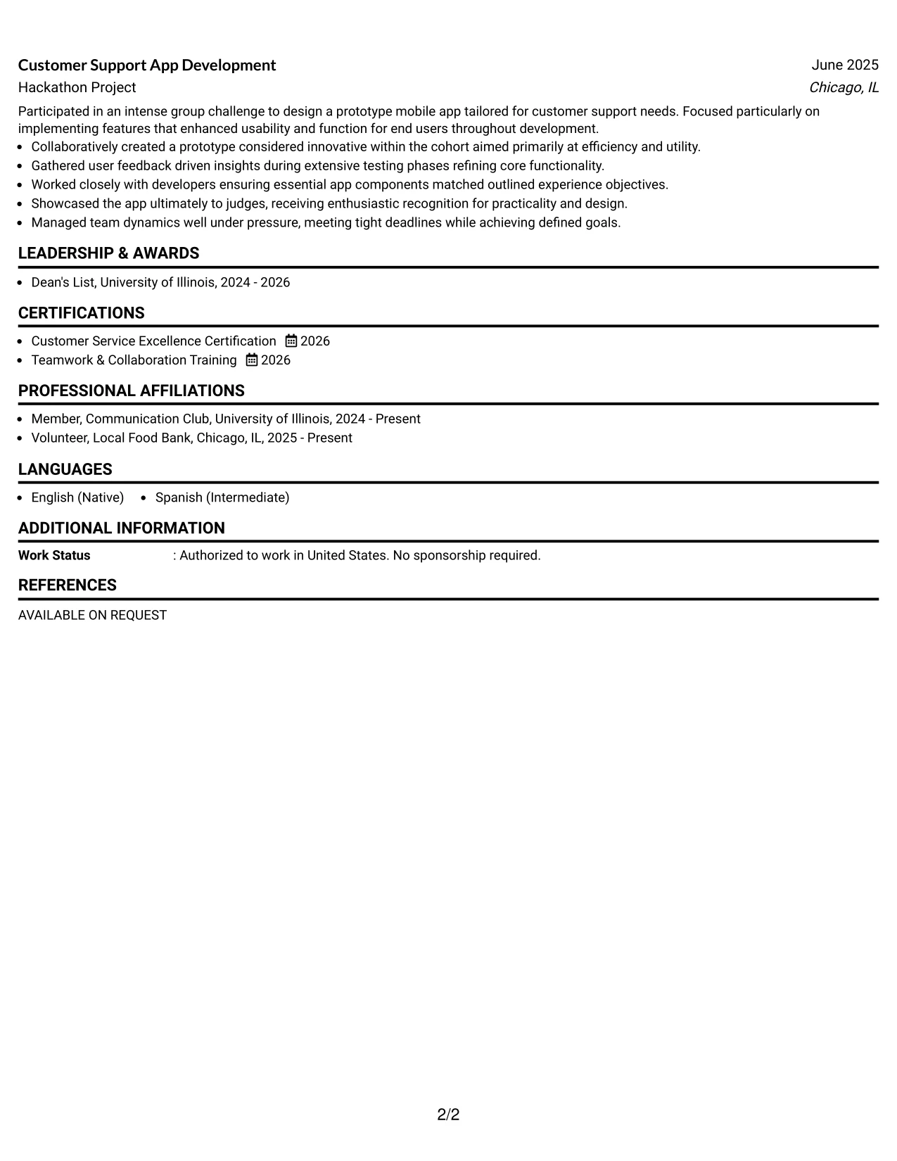 Resume Example Page 2