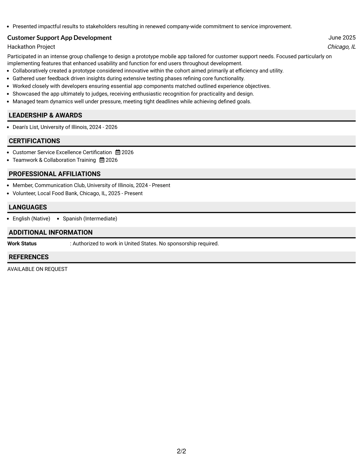Resume Example Page 2