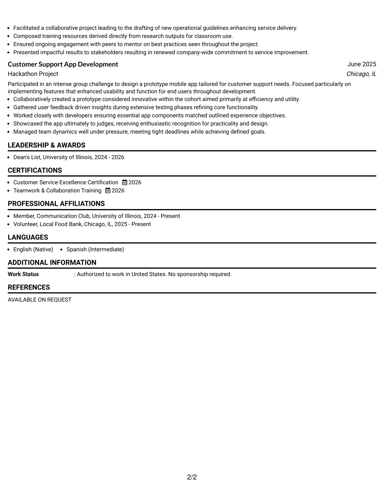 Resume Example Page 2