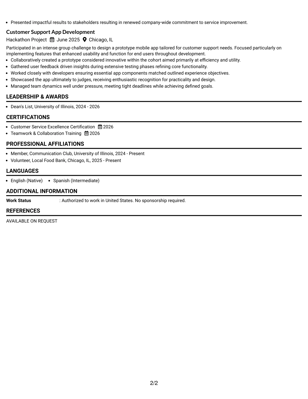 Resume Example Page 2