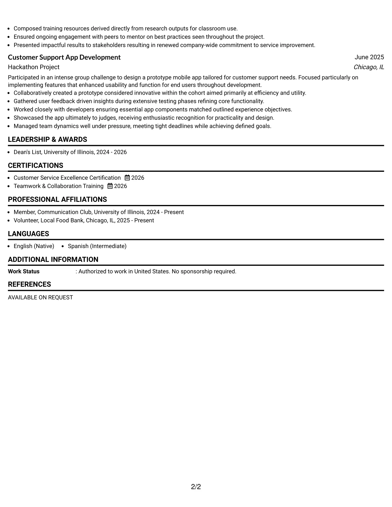 Resume Example Page 2