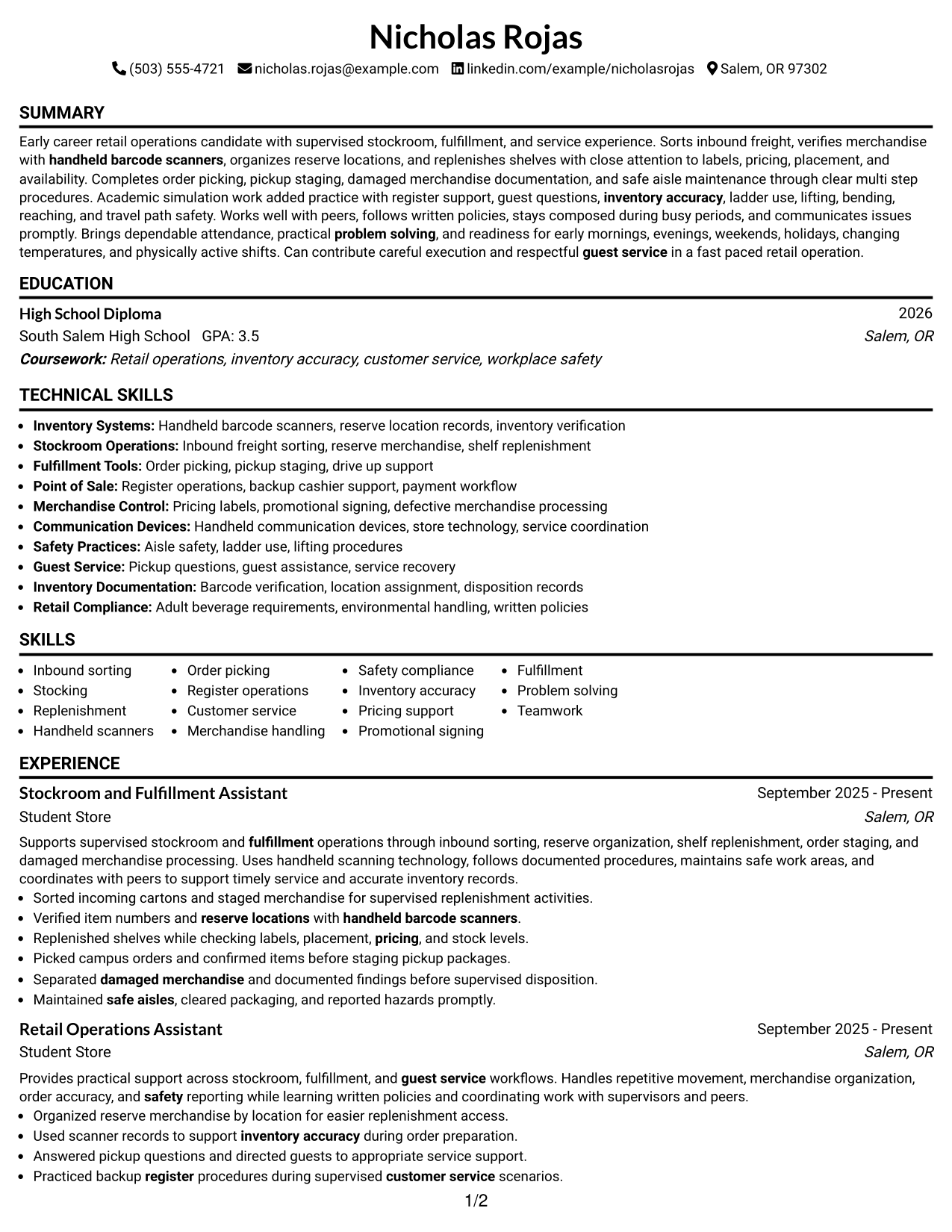 Resume Example Page 1