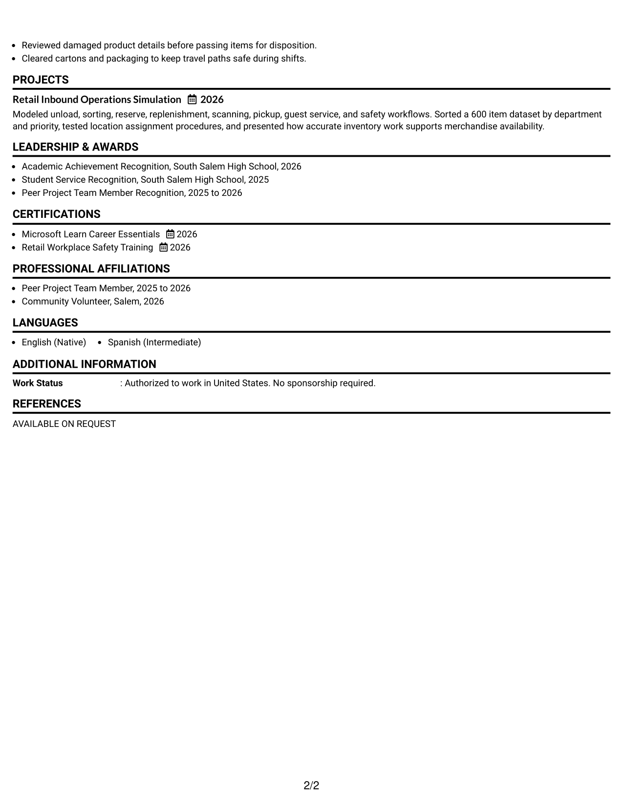 Resume Example Page 2