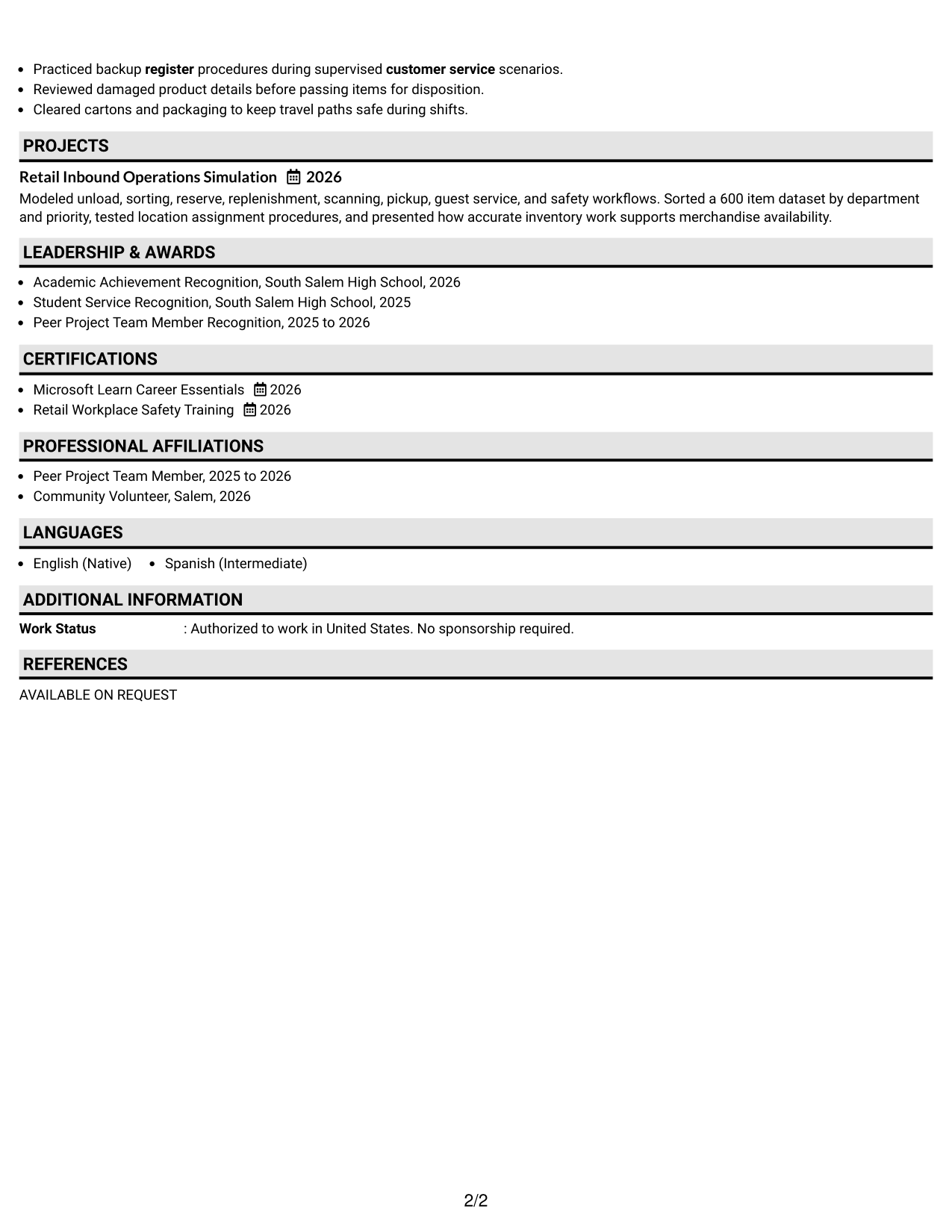 Resume Example Page 2