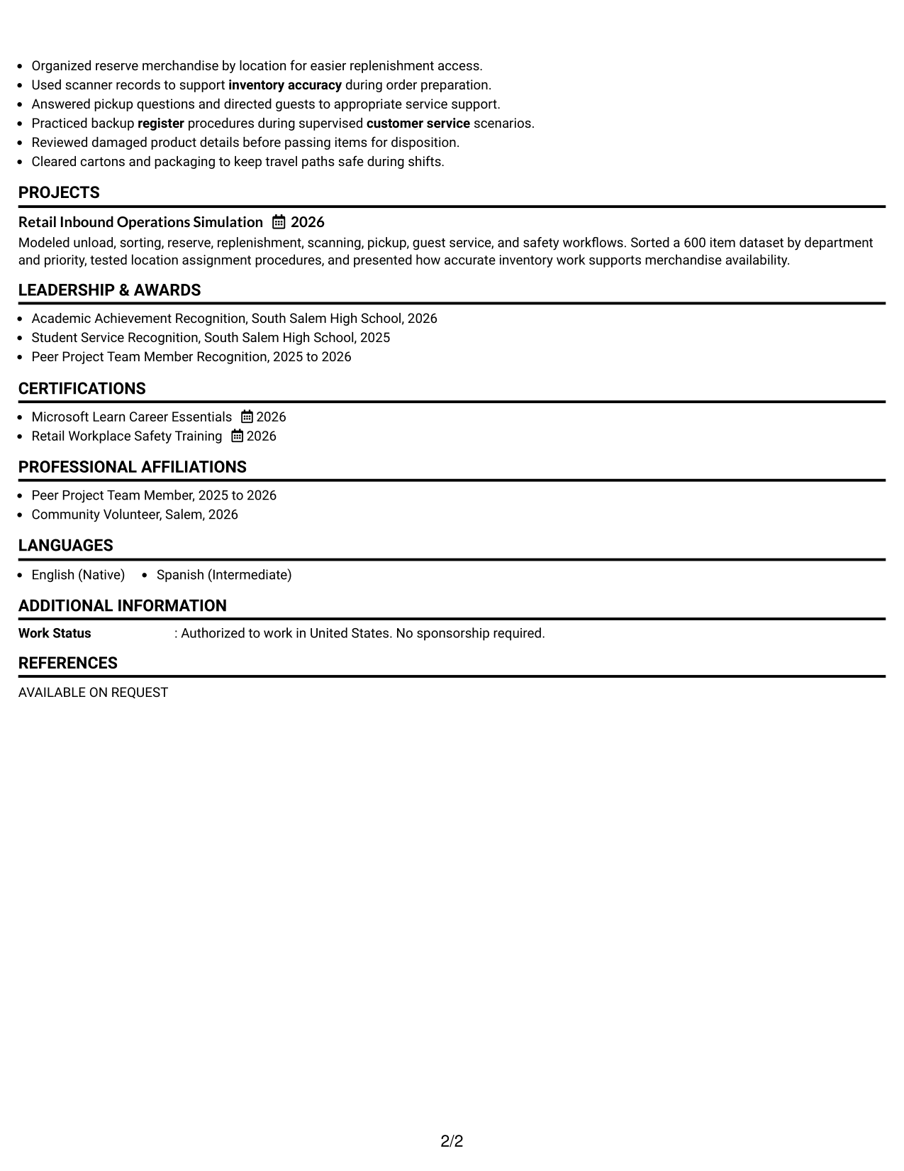 Resume Example Page 2