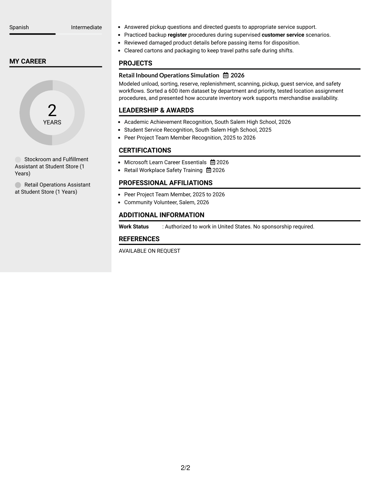 Resume Example Page 2