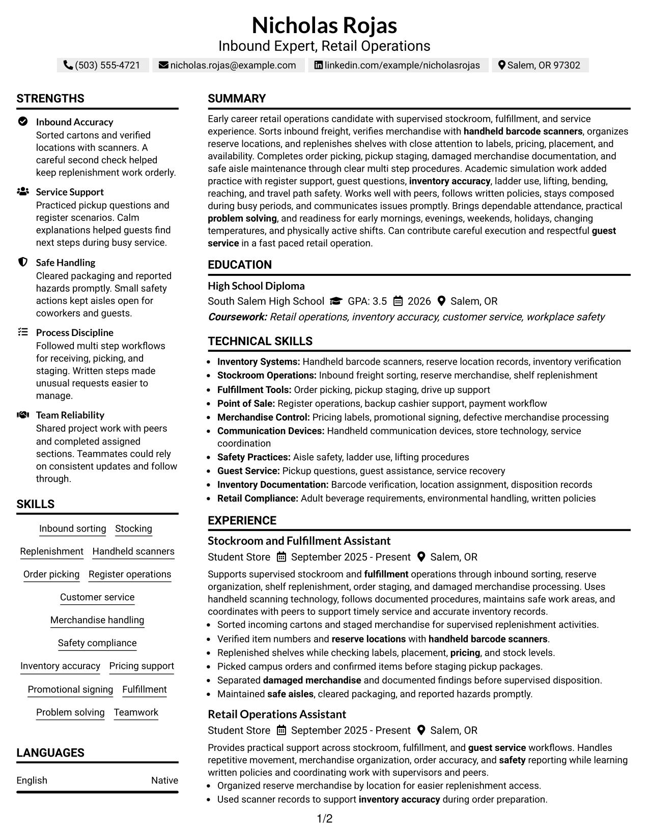 Resume Example Page 1