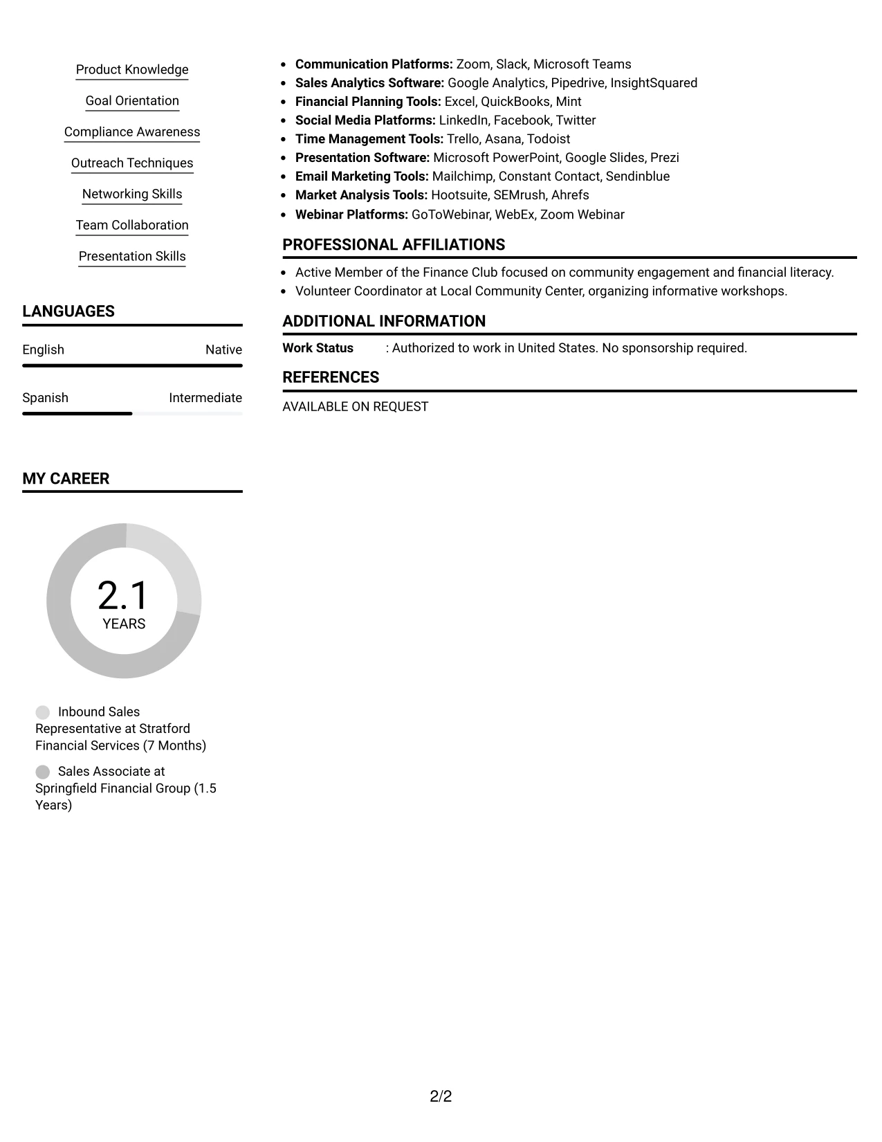 Resume Example Page 2
