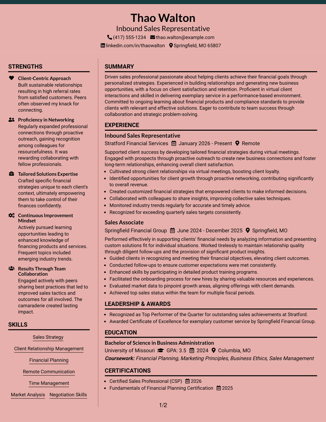 Resume Example Page 1