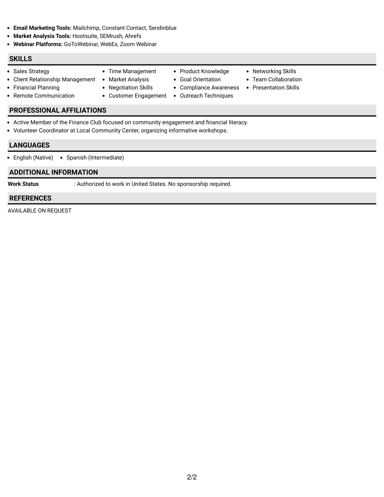 Resume Example Page 2