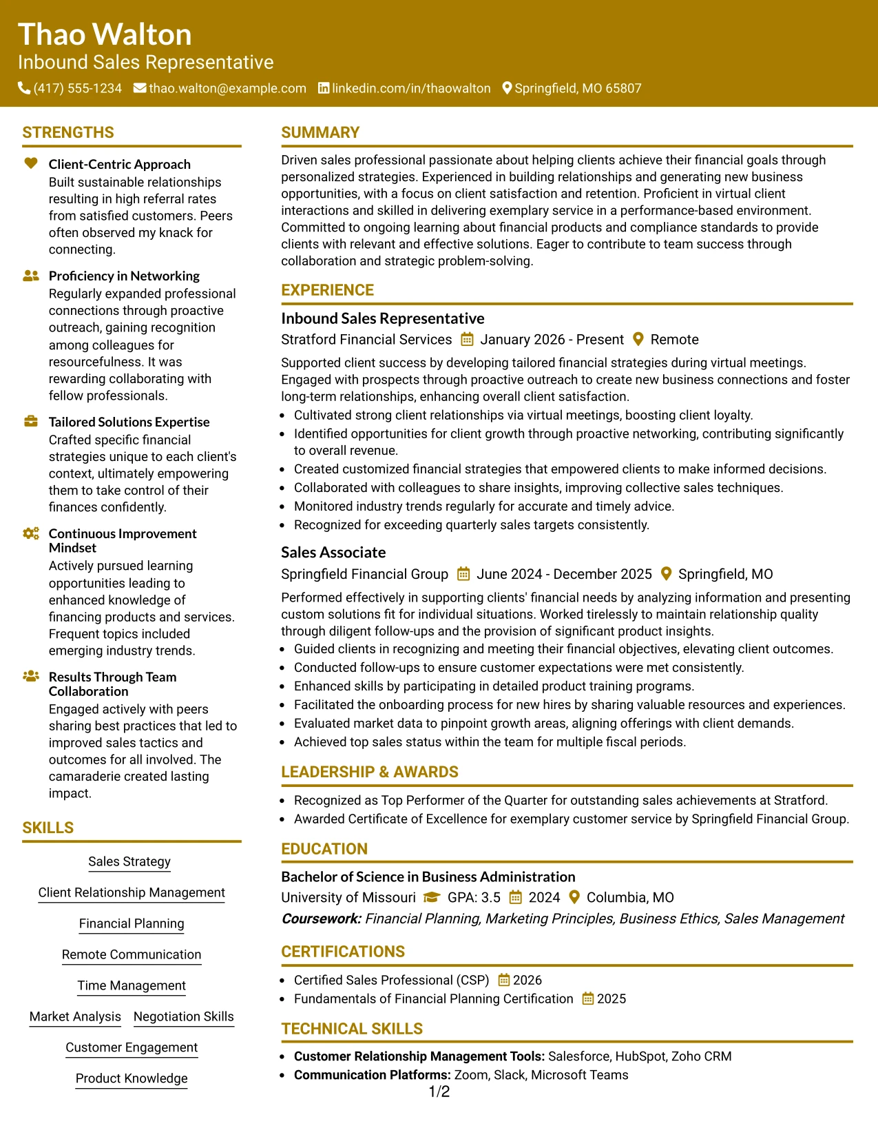 Resume Example Page 1