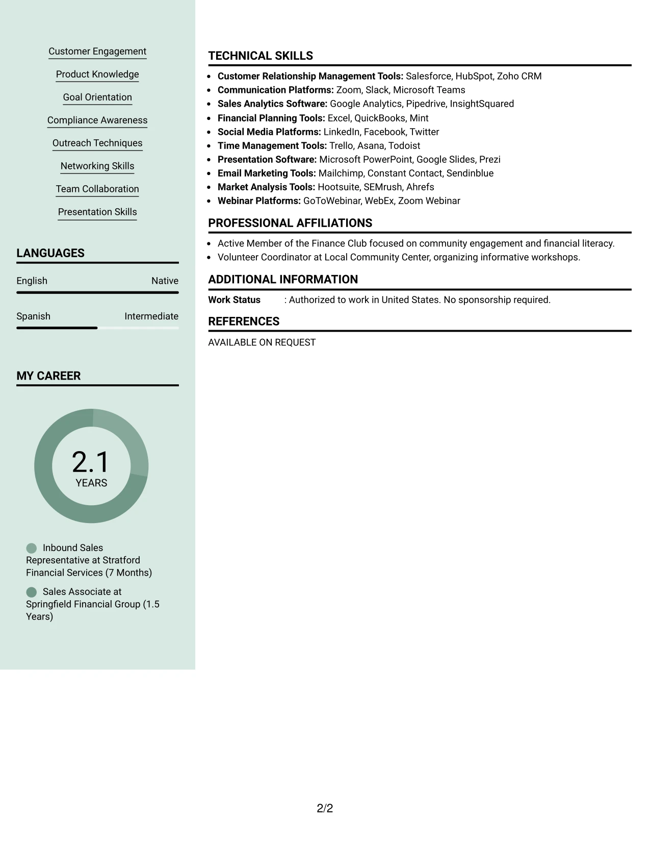 Resume Example Page 2