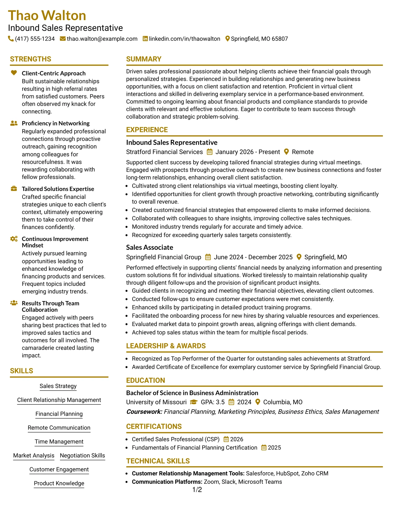 Resume Example Page 1