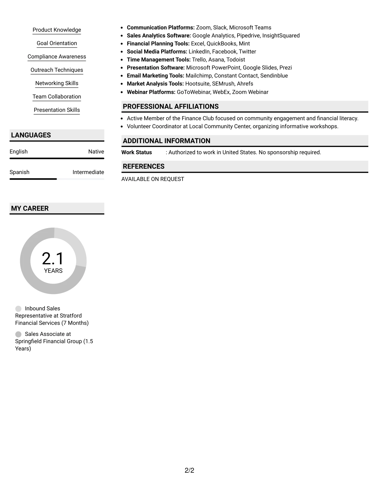 Resume Example Page 2