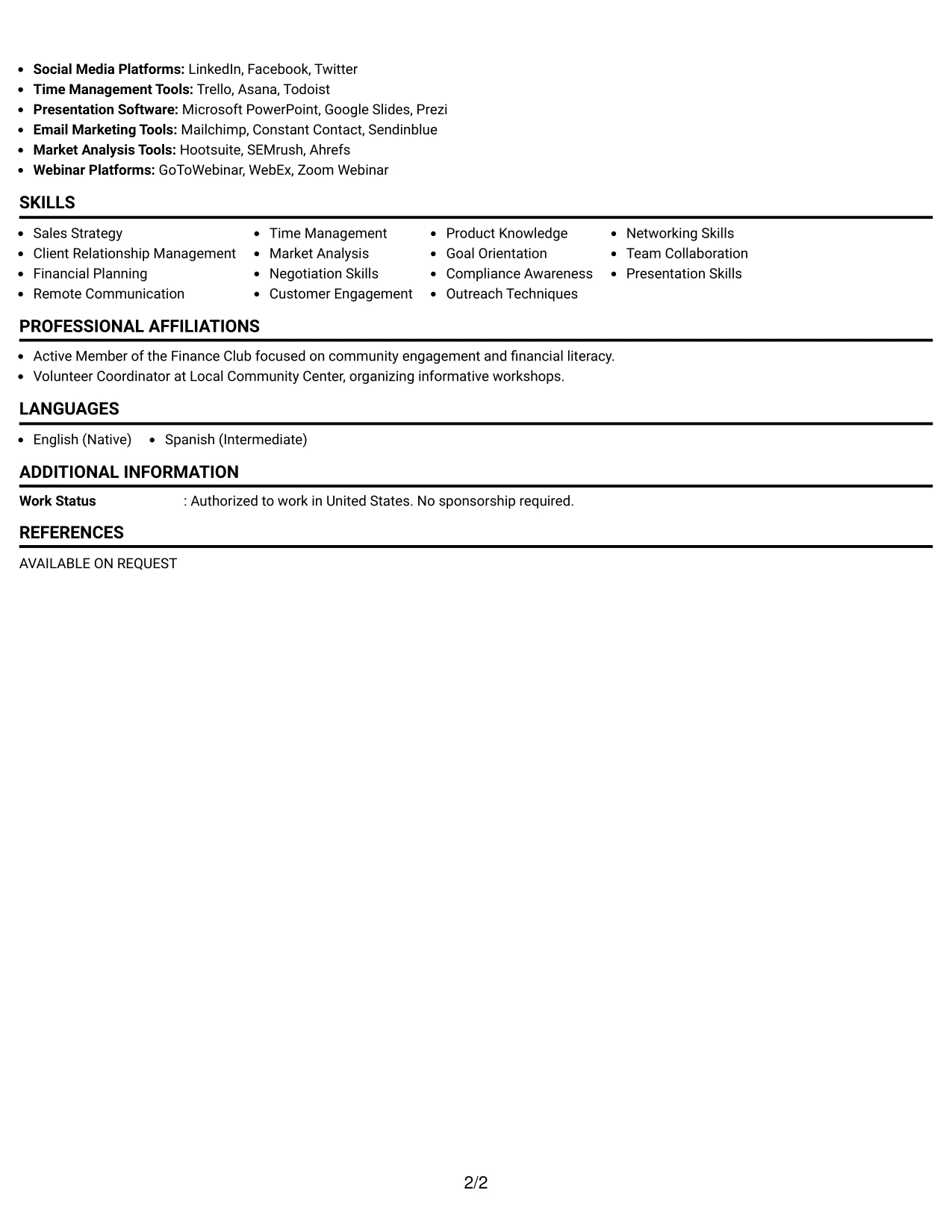 Resume Example Page 2
