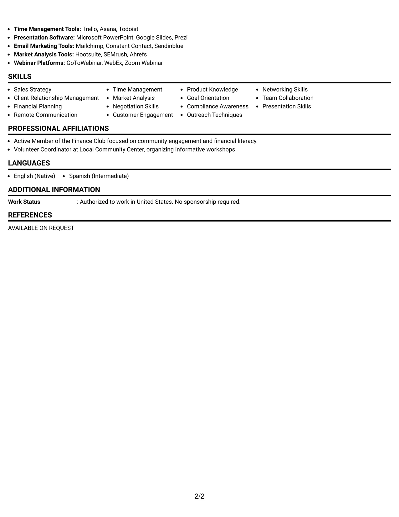 Resume Example Page 2