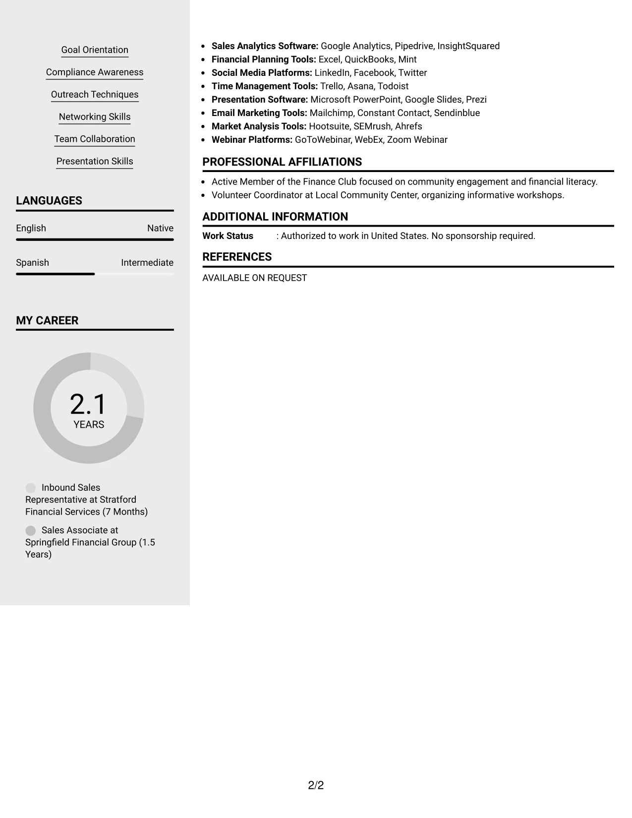 Resume Example Page 2