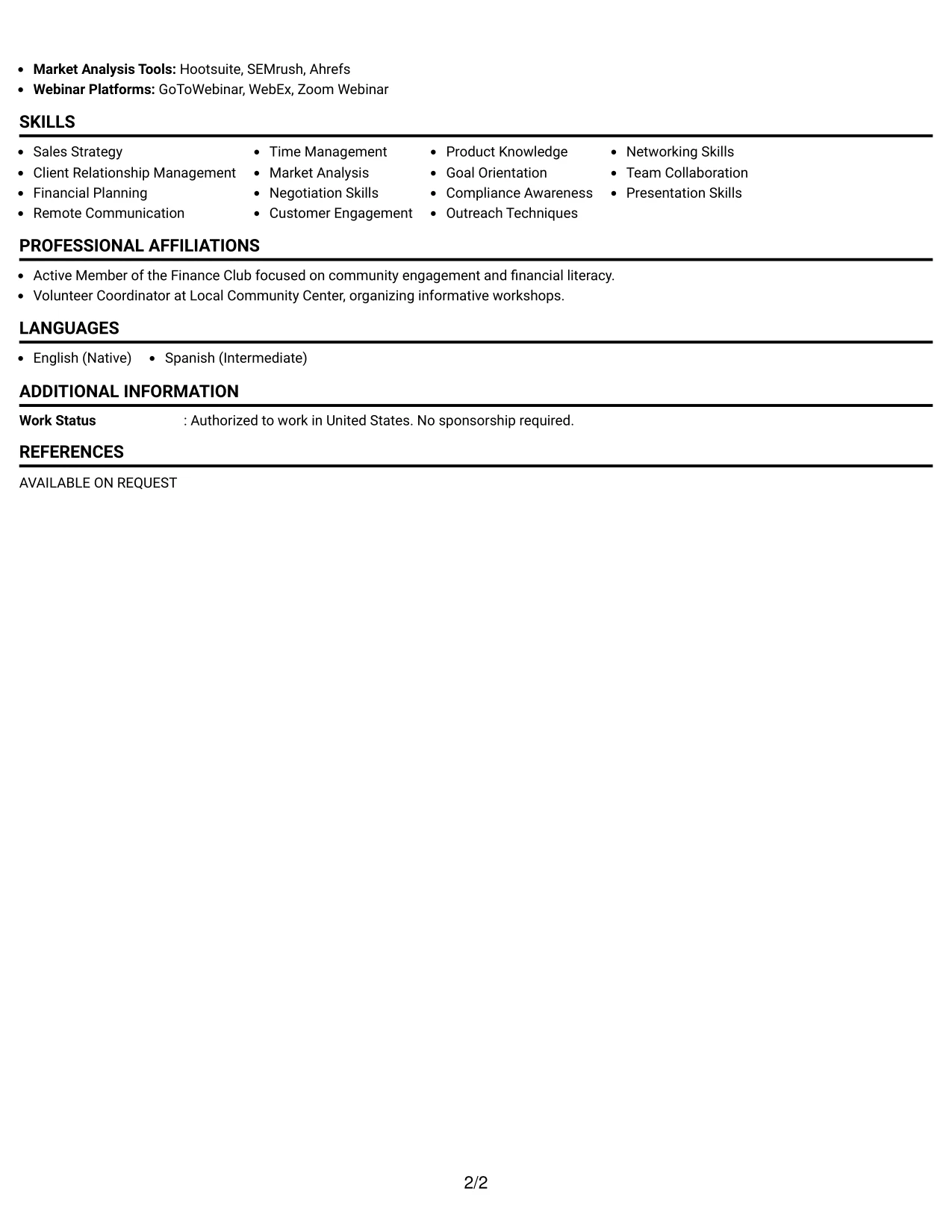 Resume Example Page 2
