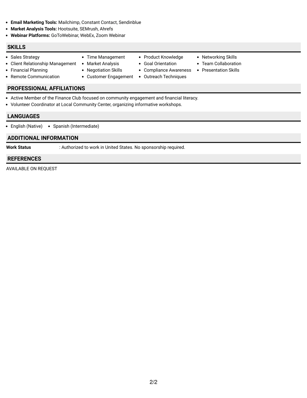 Resume Example Page 2