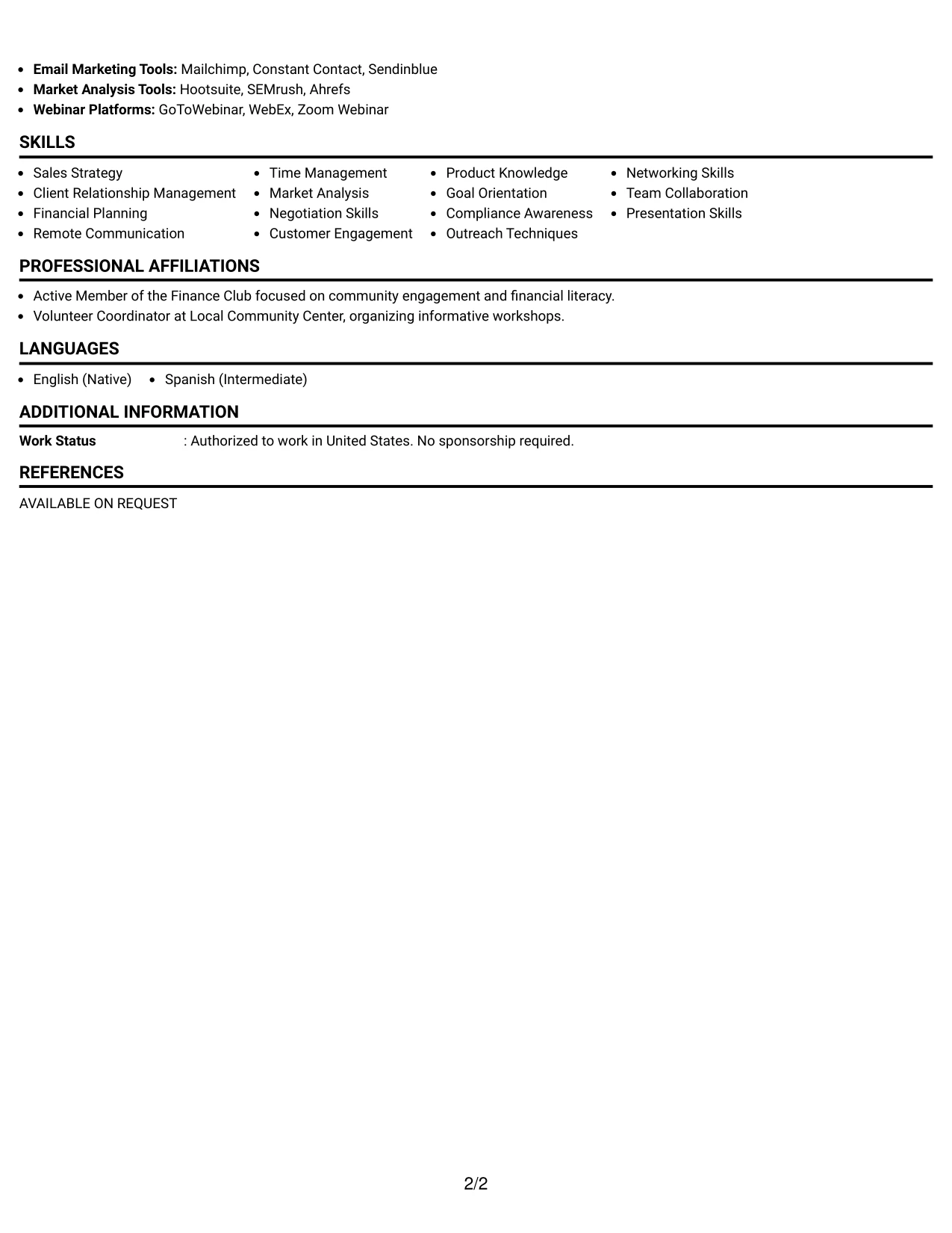 Resume Example Page 2