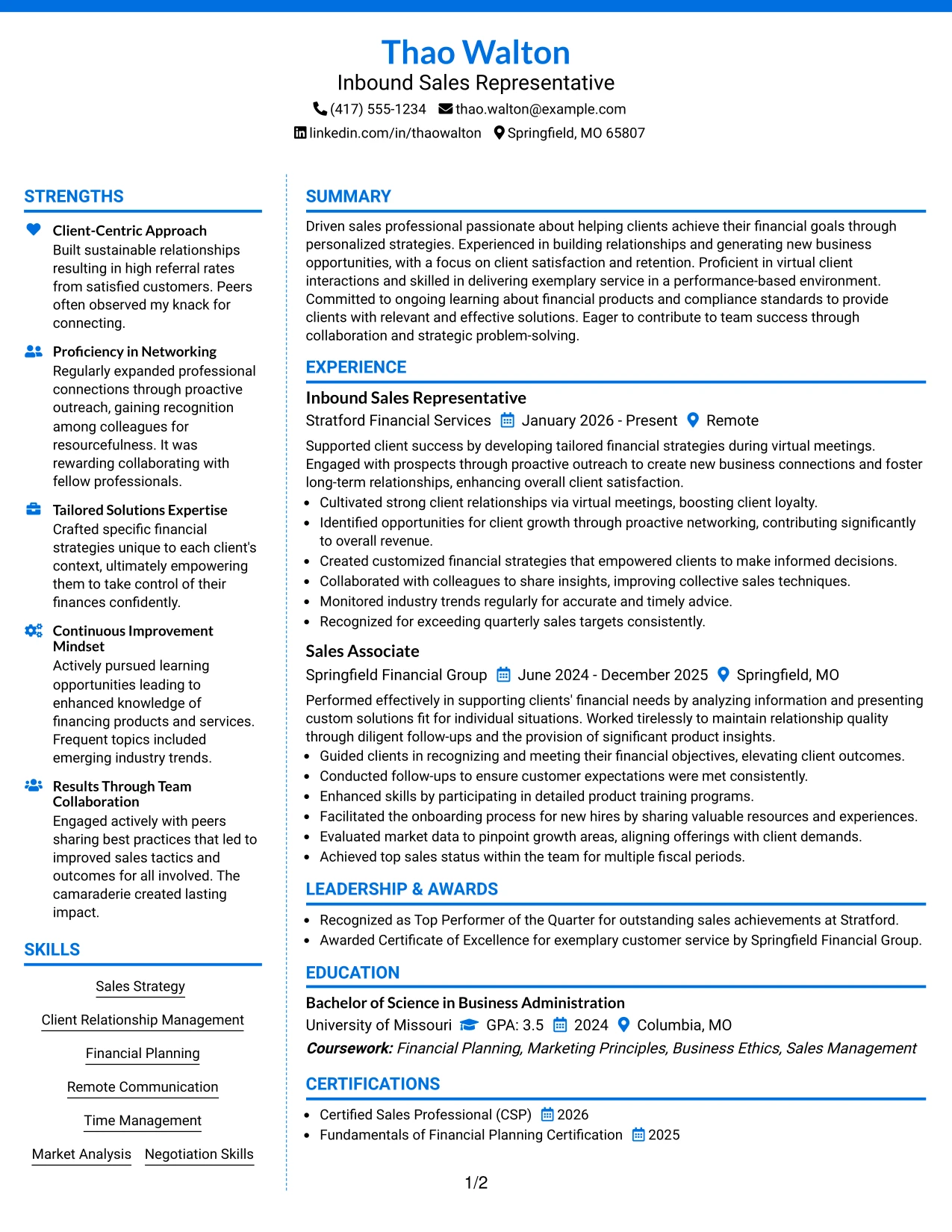 Resume Example Page 1