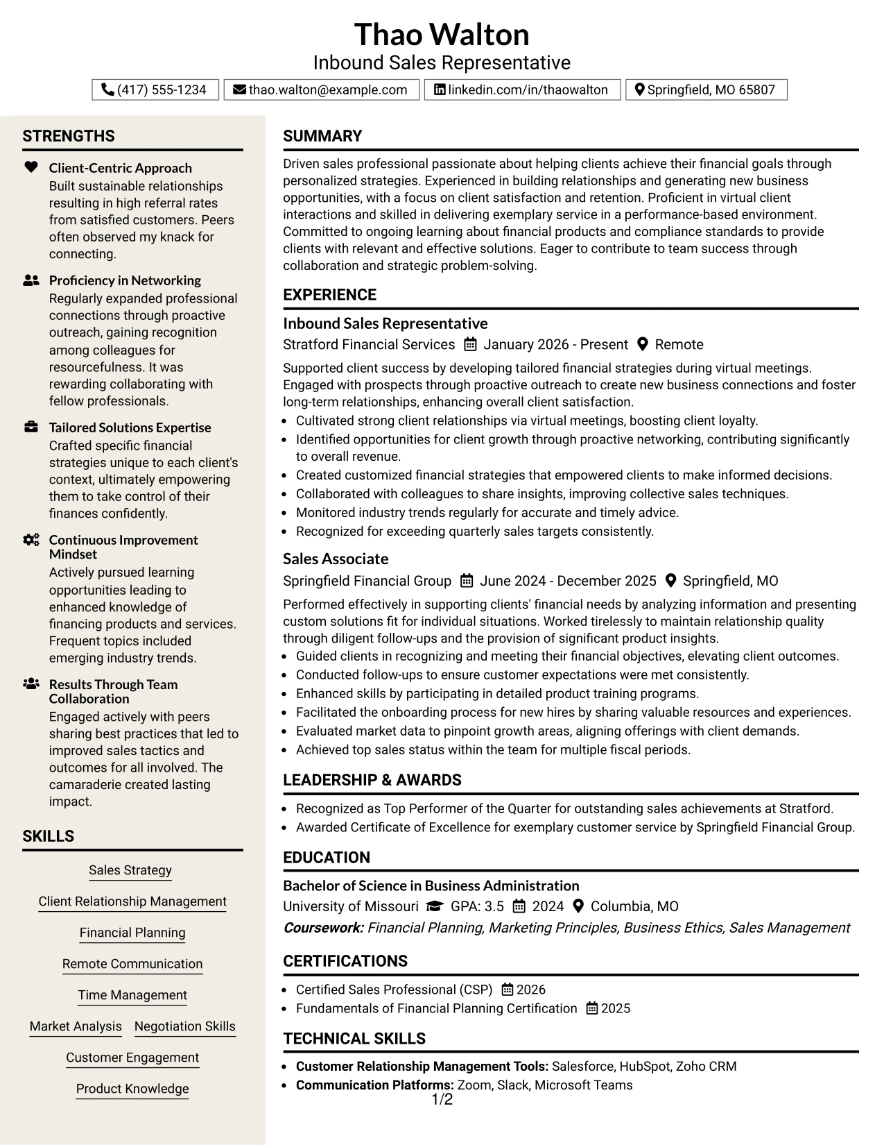 Resume Example Page 1