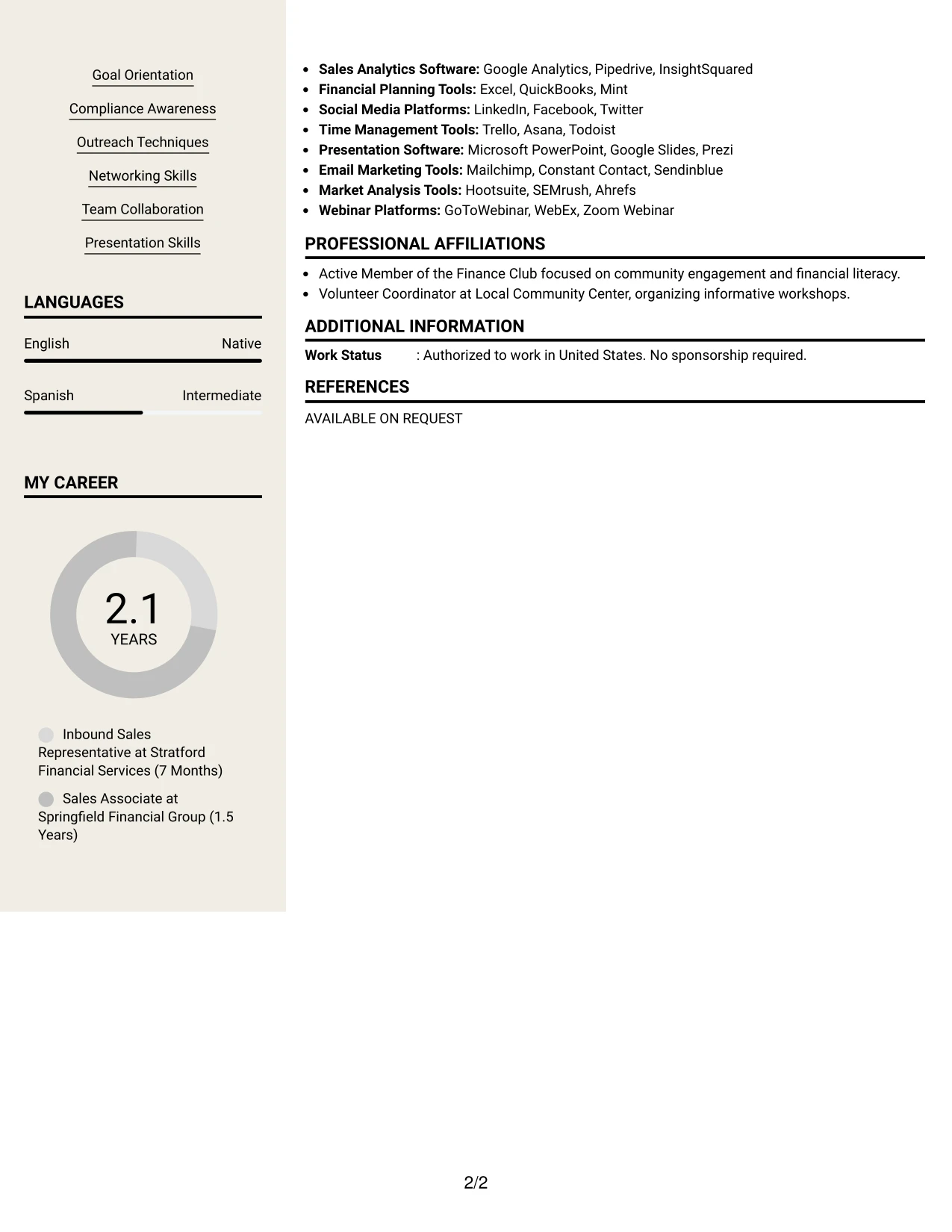 Resume Example Page 2
