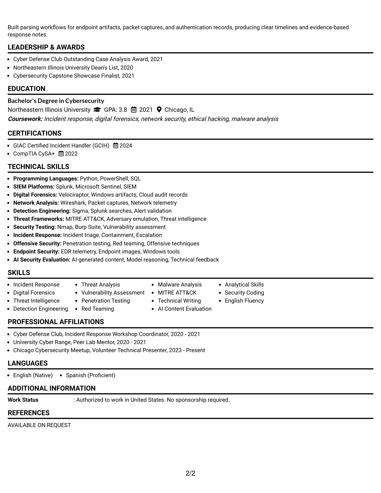 Resume Example Page 2