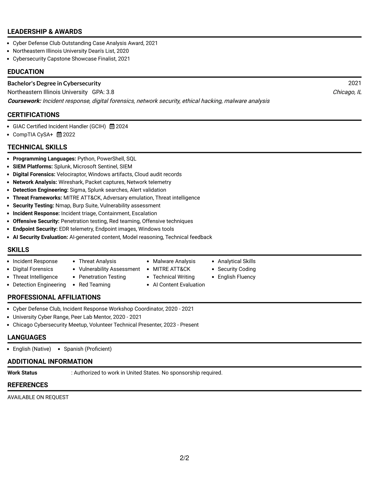 Resume Example Page 2