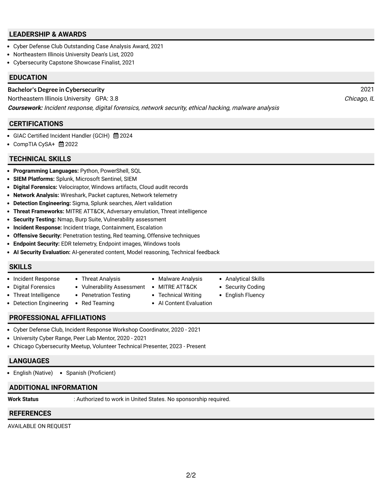 Resume Example Page 2