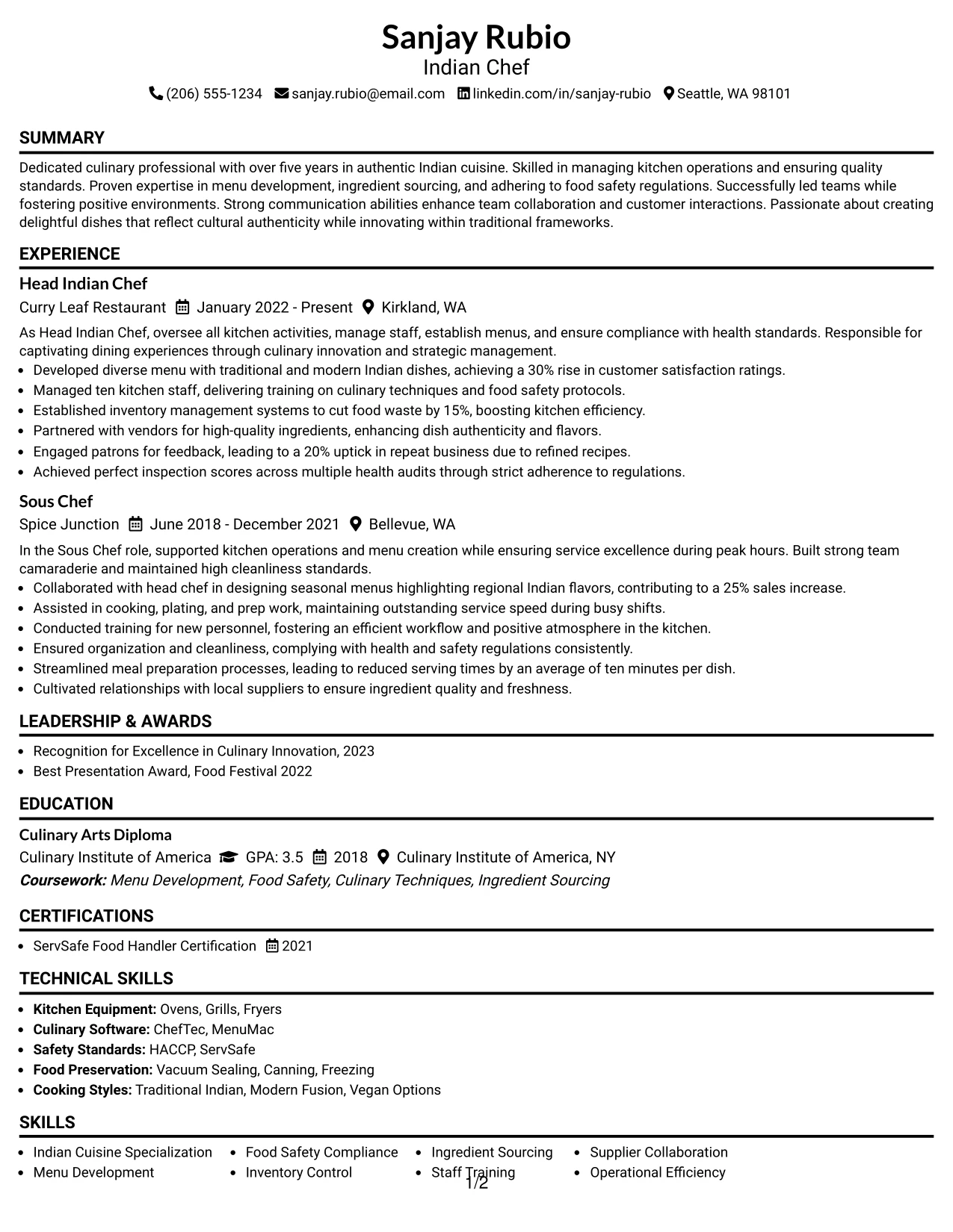 Resume Example Page 1