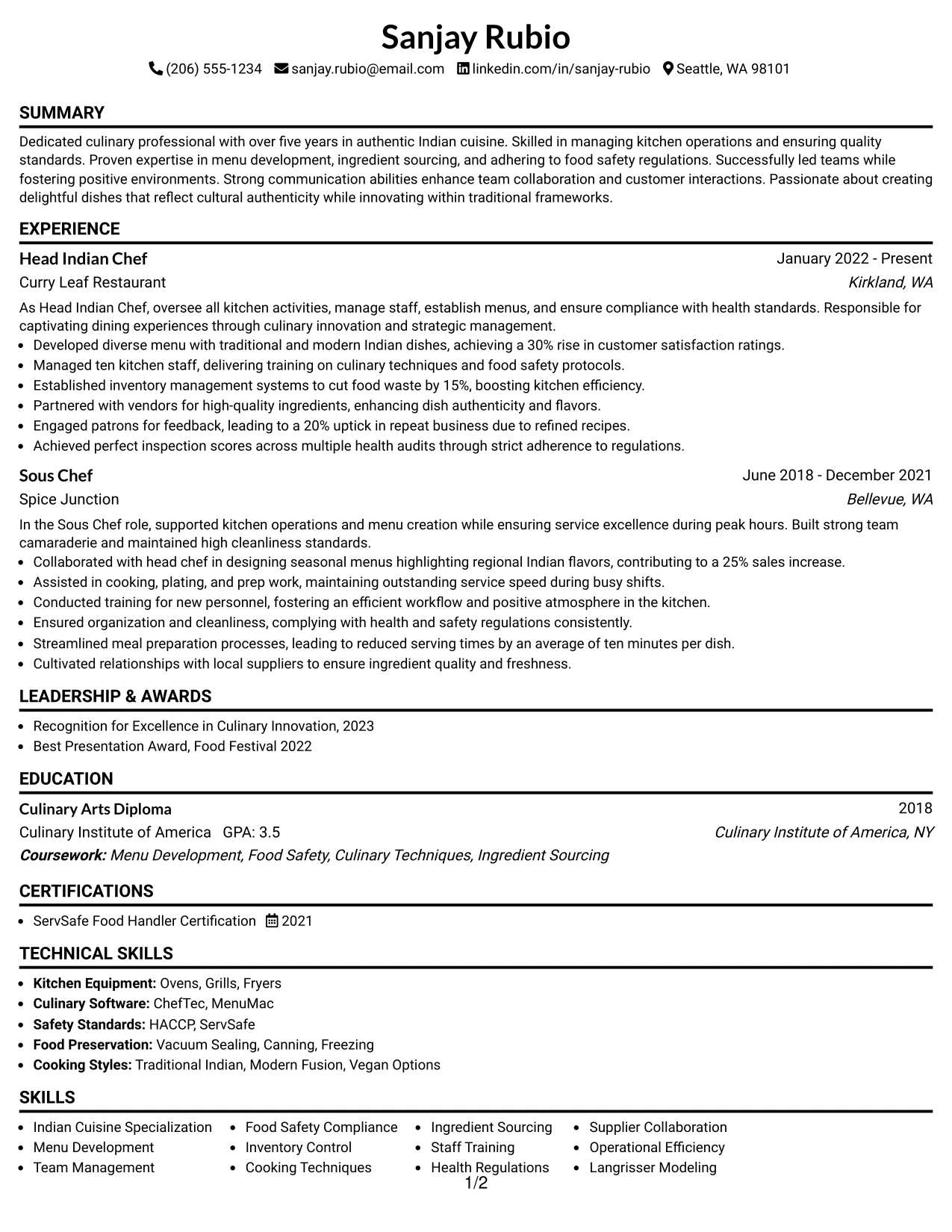 Resume Example Page 1